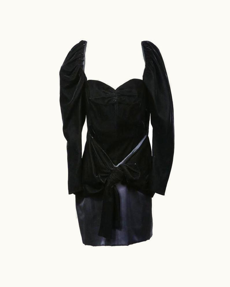 Saint Laurent Yves Saint Laurent Haute Couture Velvet And Silk Dress 1980s