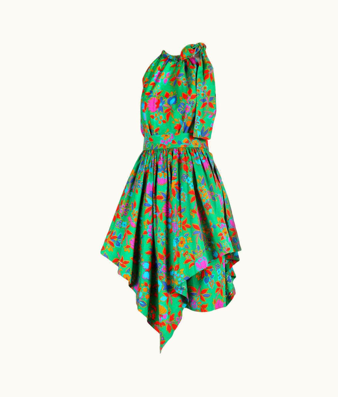 Saint Laurent Yves Saint Laurent Green Cotton Floral Print Three Piece Ensemble