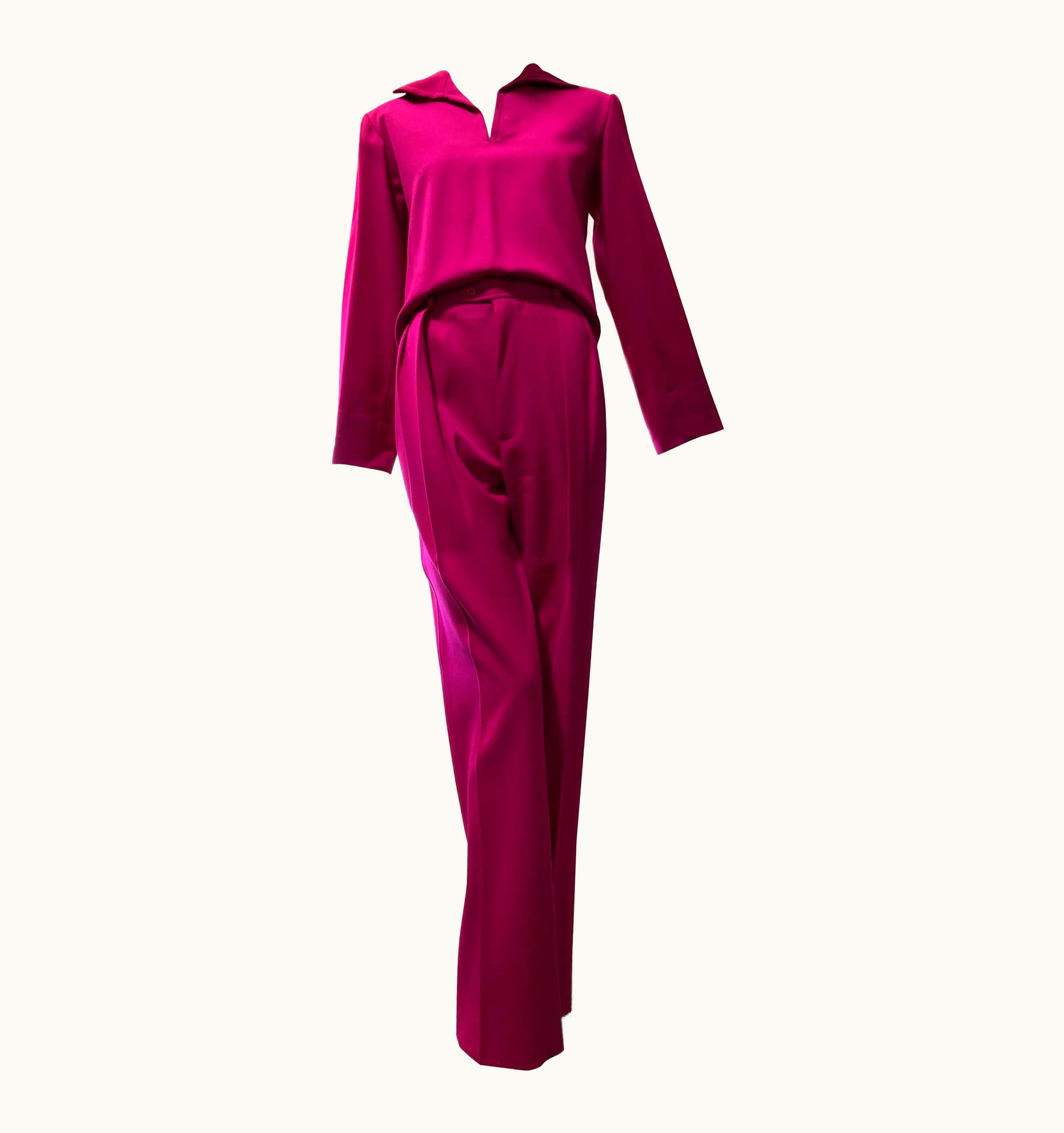 Saint Laurent 1980s Saint Laurent Hot Pink Spring Gabardine Pleated Pant & Sailor Top