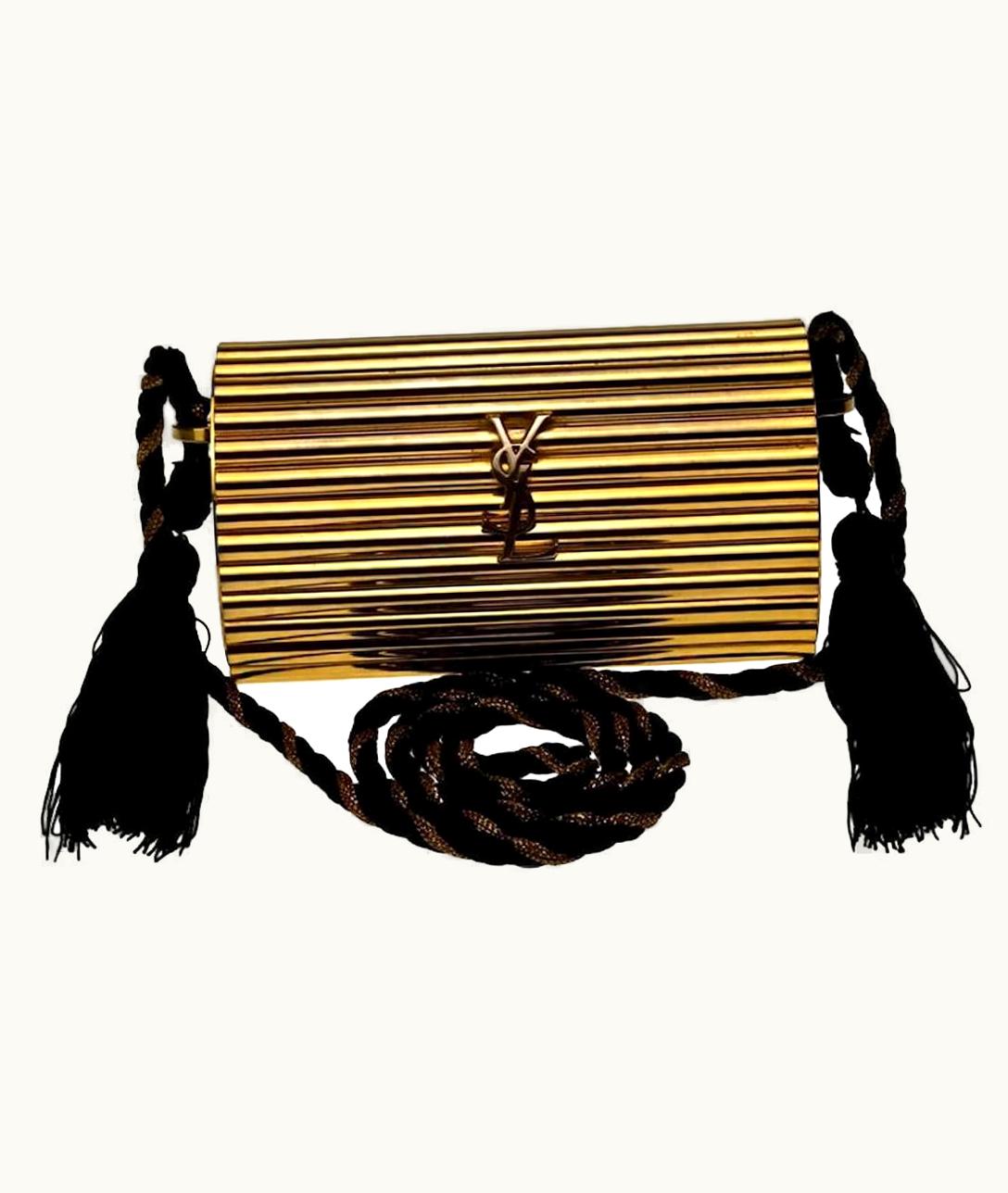 Saint Laurent Vintage Yves Saint Laurent YSL Gold Metal Minaudiere Tassel Shoulder Bag