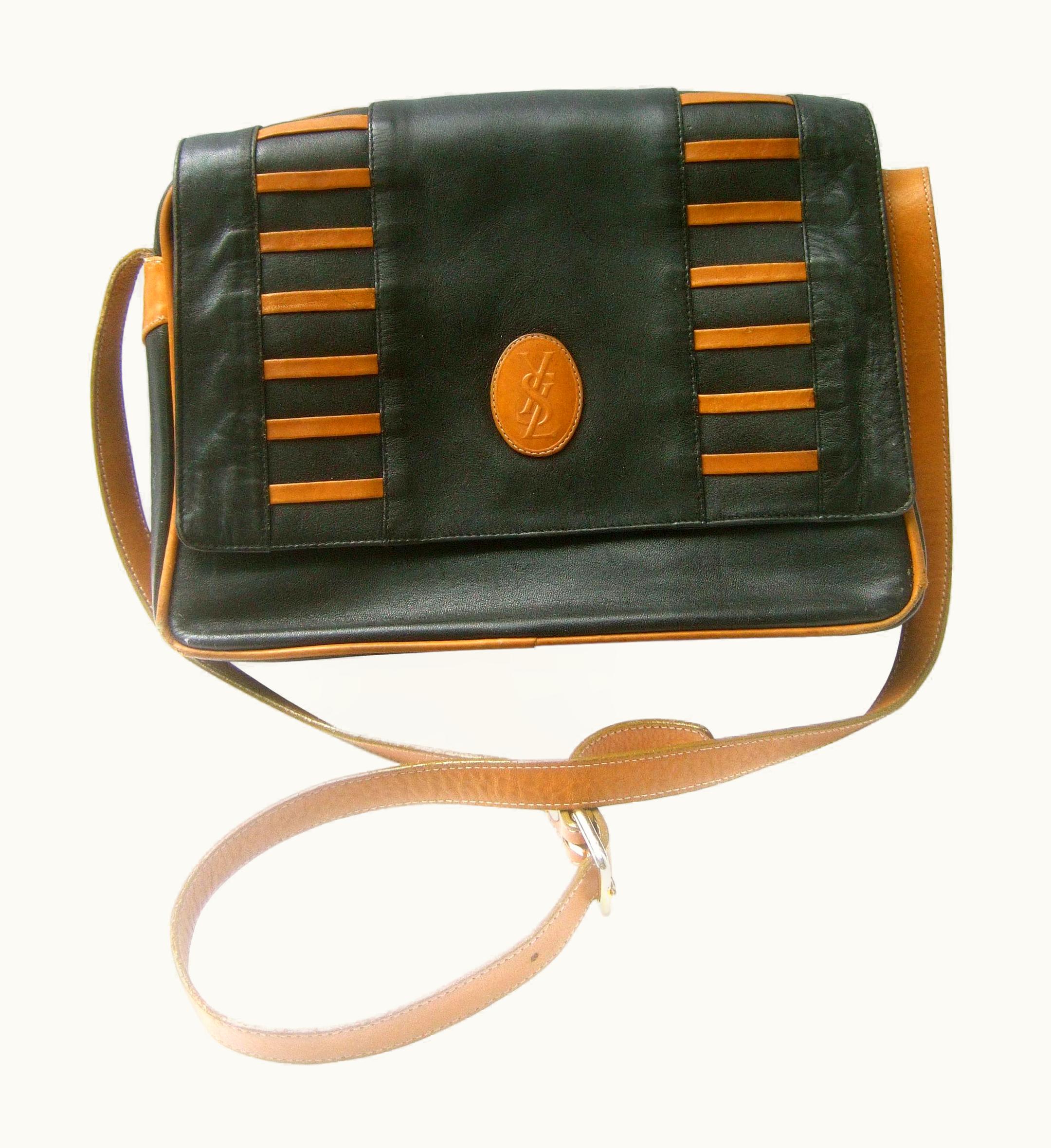 Saint Laurent Yves Saint Laurent Paris Black & Brown Leather Shoulder Bag C 1980s