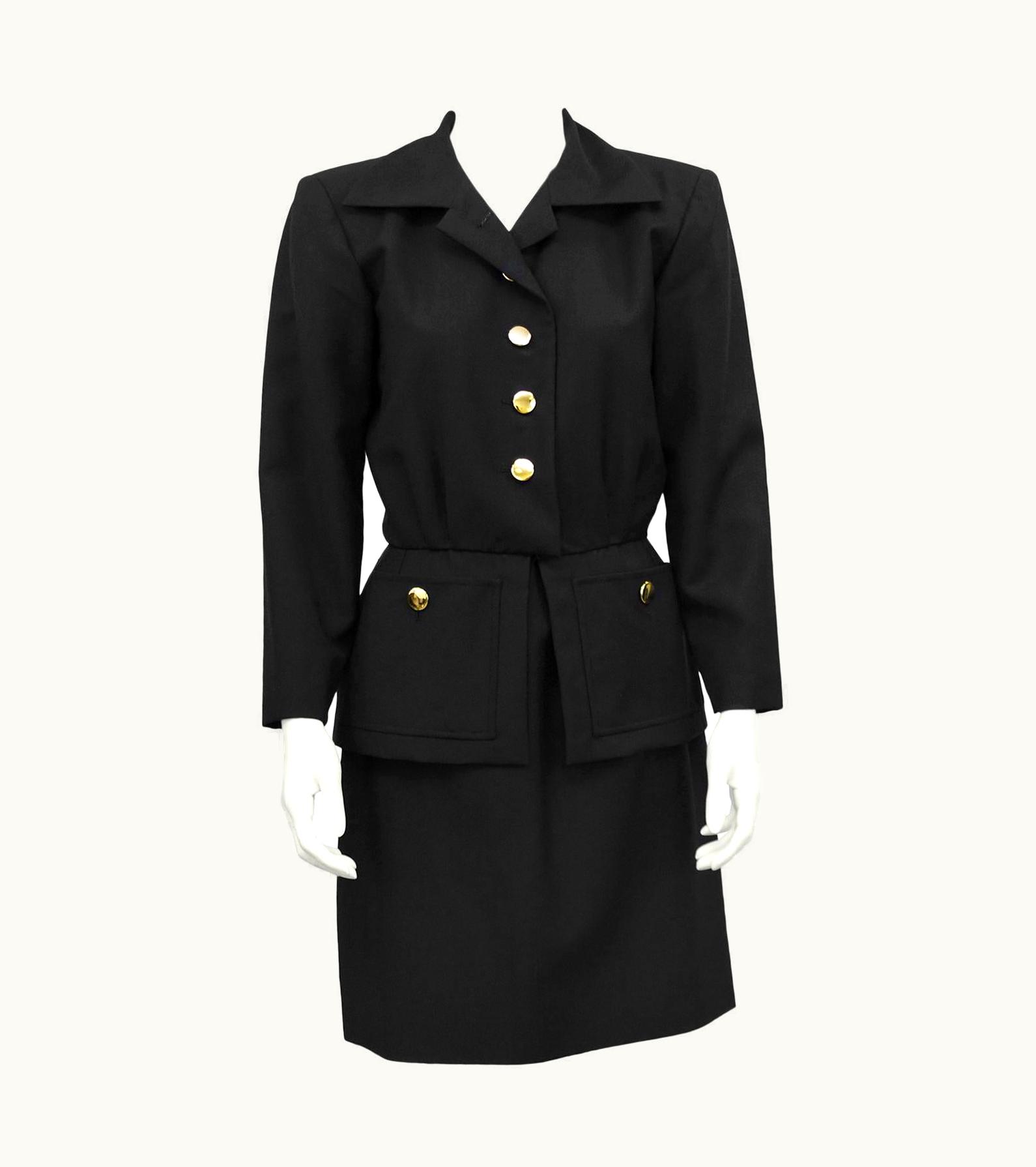 Saint Laurent 1980s Yves Saint Laurent/YSL Black Skirt Suit With Peplum