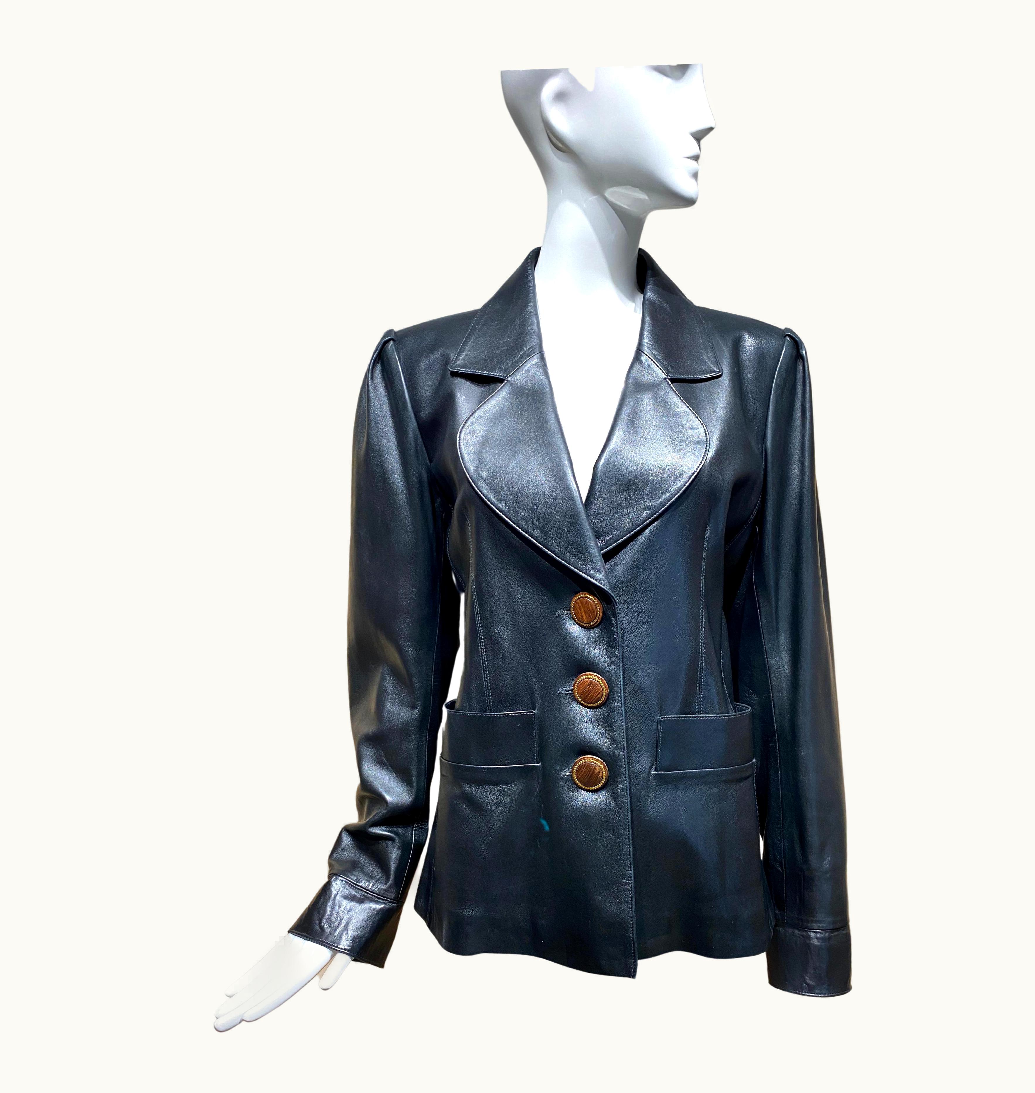 Saint Laurent 80s Yves Saint Laurent Black Leather Jacket