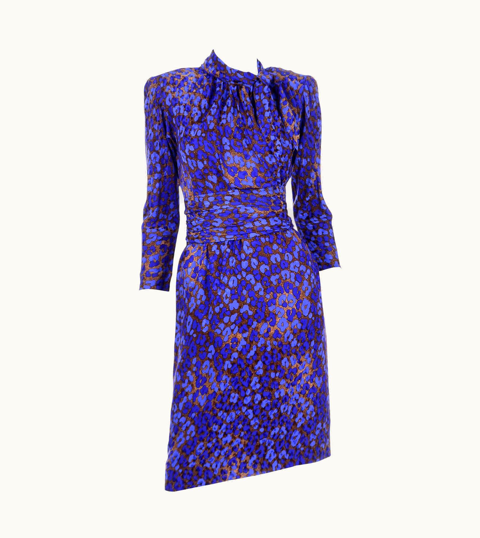 Saint Laurent 1986 Yves Saint Laurent Royal Blue & Copper Silk Runway Documented Dress