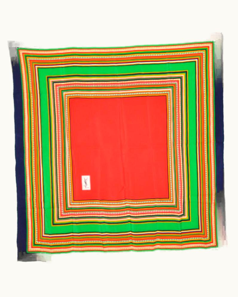Saint Laurent Yves Saint Laurent Multi-Stripe With Center Red Silk Scarf