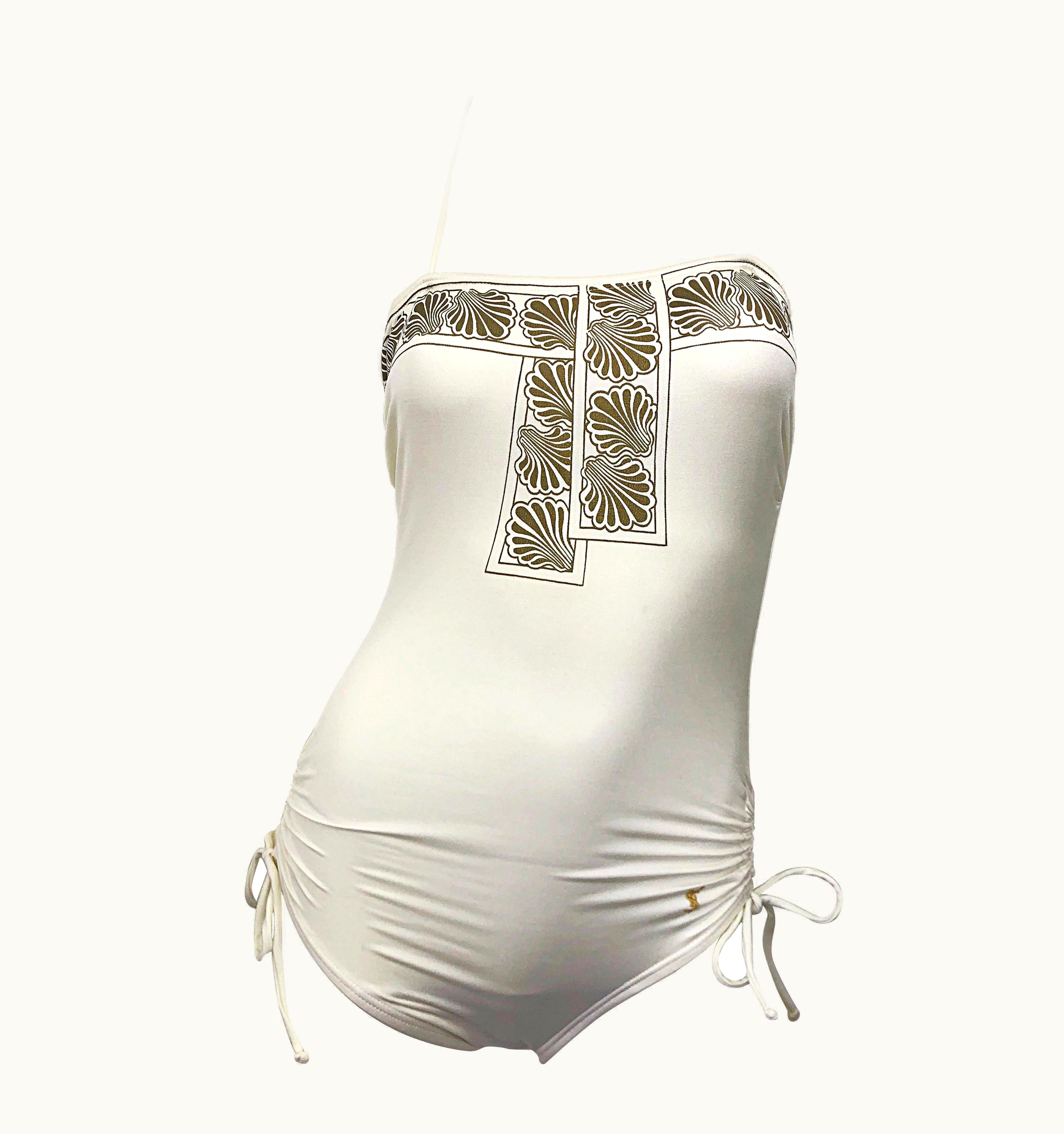Saint Laurent 1980s Yves Saint Laurent Ivory + Gold Vintage 80s One Piece Swimsuit