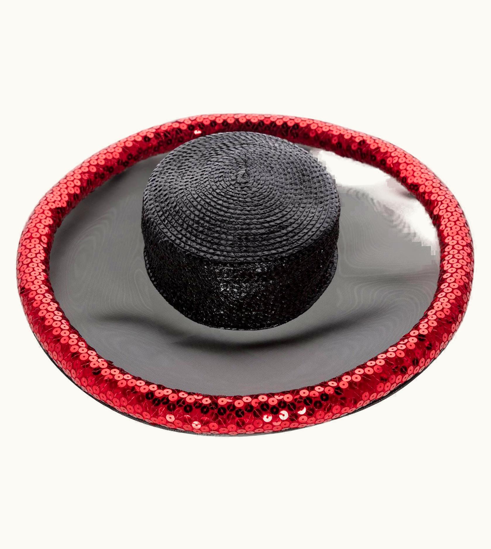 Saint Laurent Yves Saint Laurent Couture Black Illusion Red Sequins Hat YSL 1989 UZ0584514