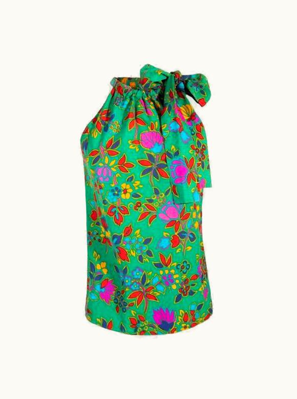 Saint Laurent S/S 1983 Yves Saint Laurent Rive Gauche Floral Print Cotton Blouse