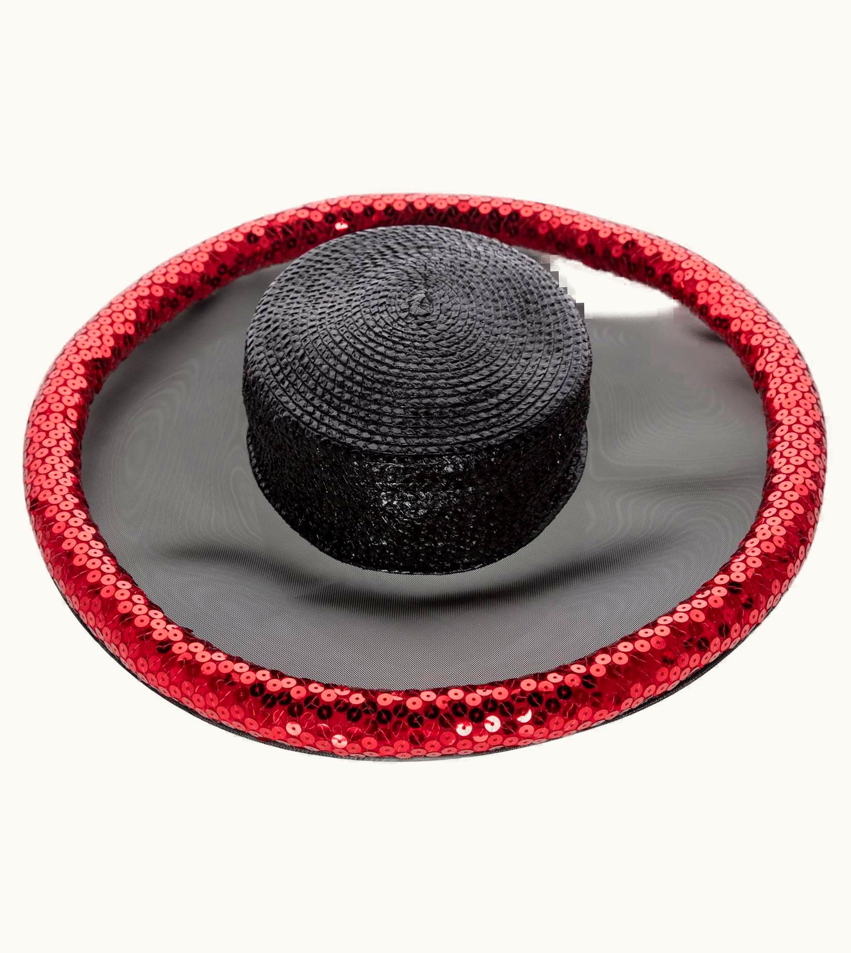 Saint Laurent Yves Saint Laurent Couture Black Illusion Red Sequins Hat YSL 1989 UZ0584521