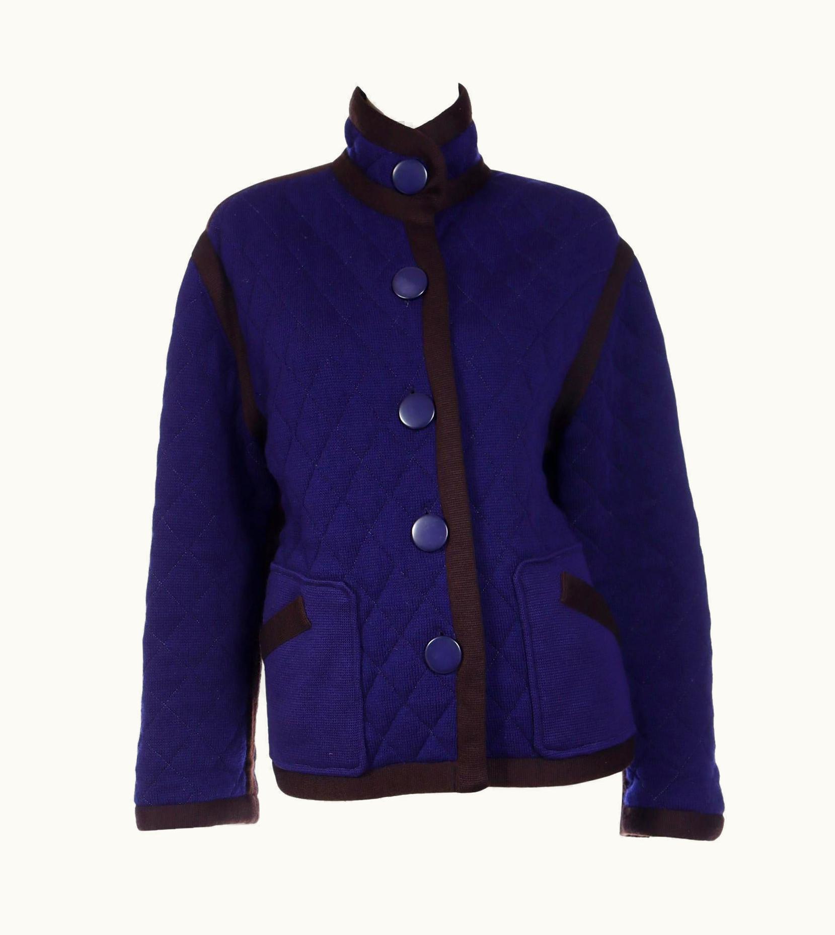 Saint Laurent Yves Saint Laurent Vintage Jacket YSL Reversible Blue Plum Purple Quilted Coat