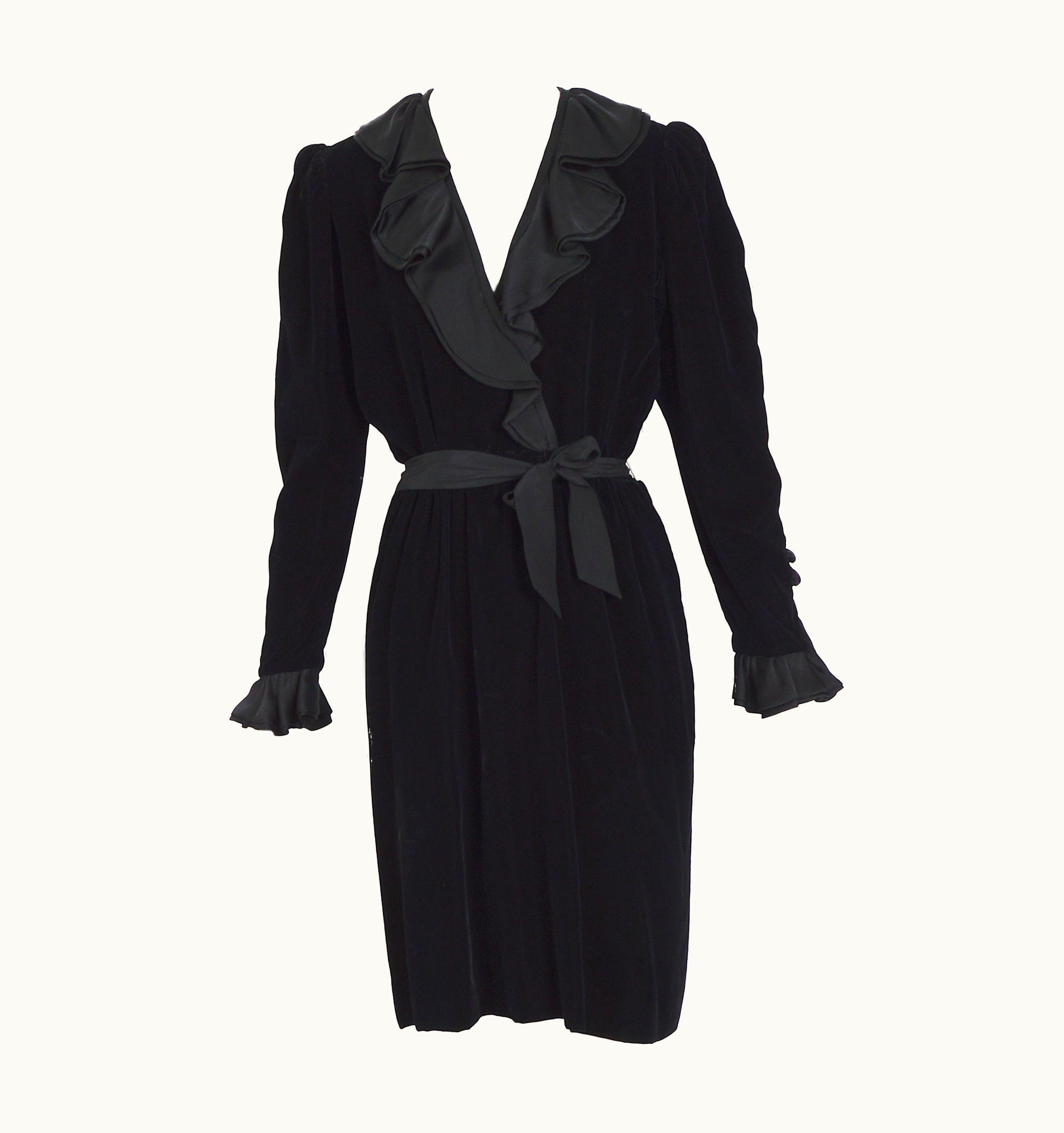 Saint Laurent Yves Saint Laurent Vintage 1986 Velvet Ruffles Dress Seen On Catherine Deneuve
