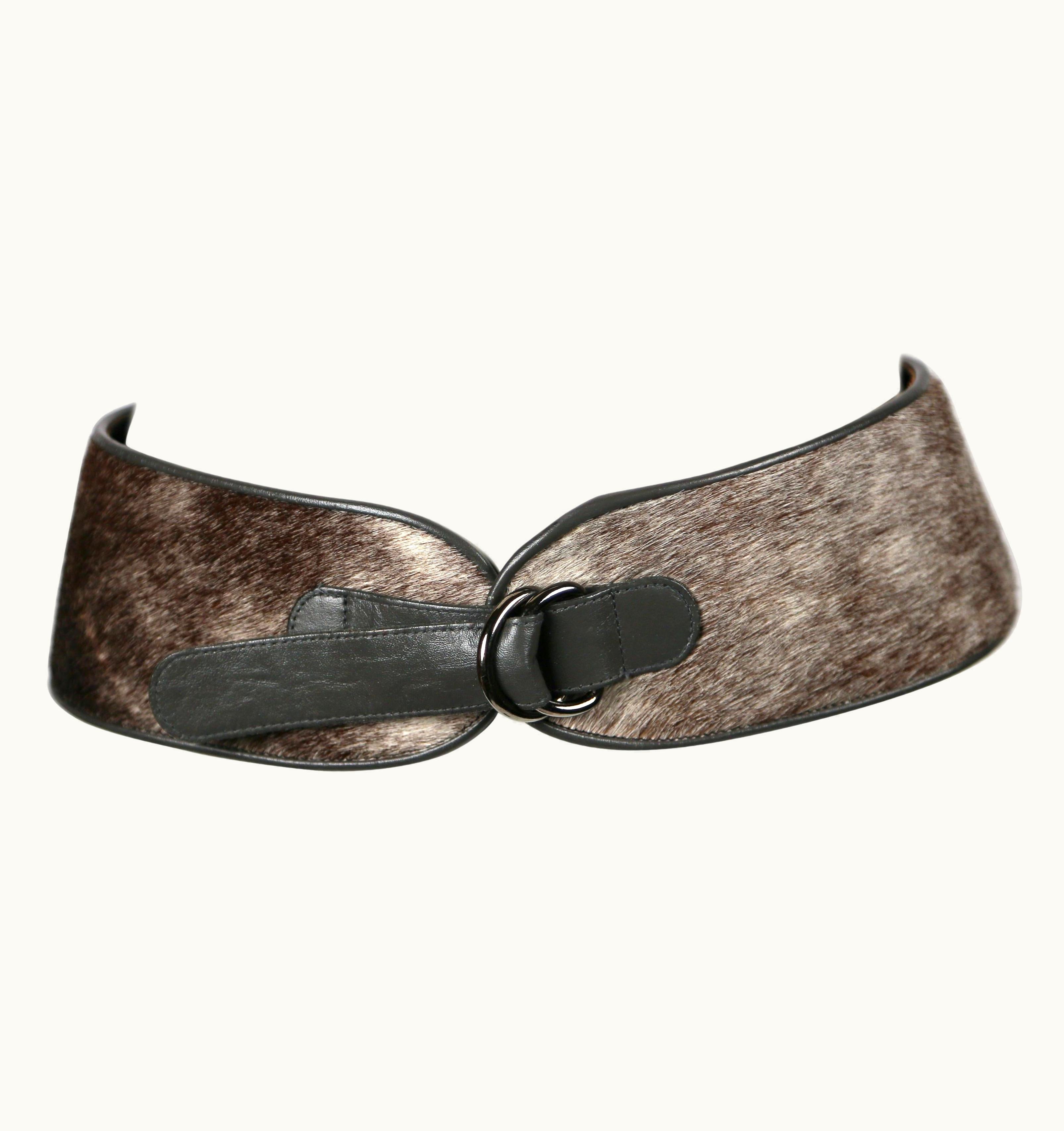 Saint Laurent 1986 Yves Saint Laurent Pony Fur Runway Belt With Grey Leather Trim