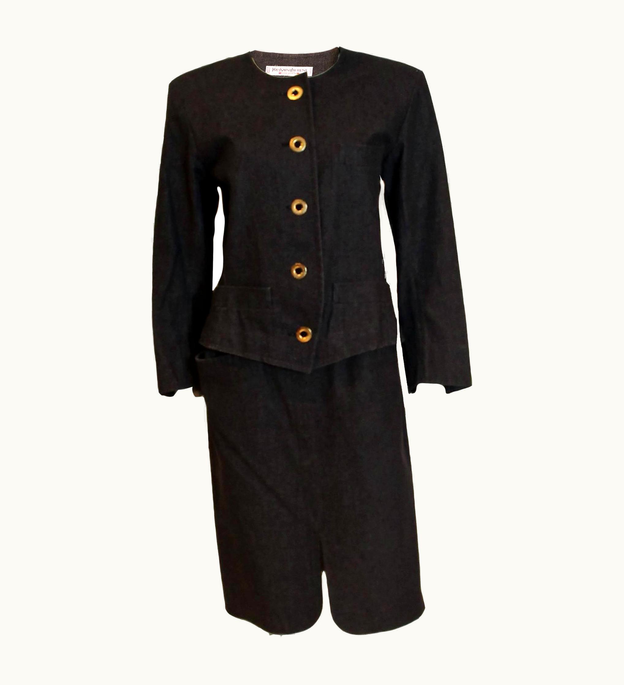 Saint Laurent Yves Saint Laurent Rive Gauche Black Denim Skirt Suit