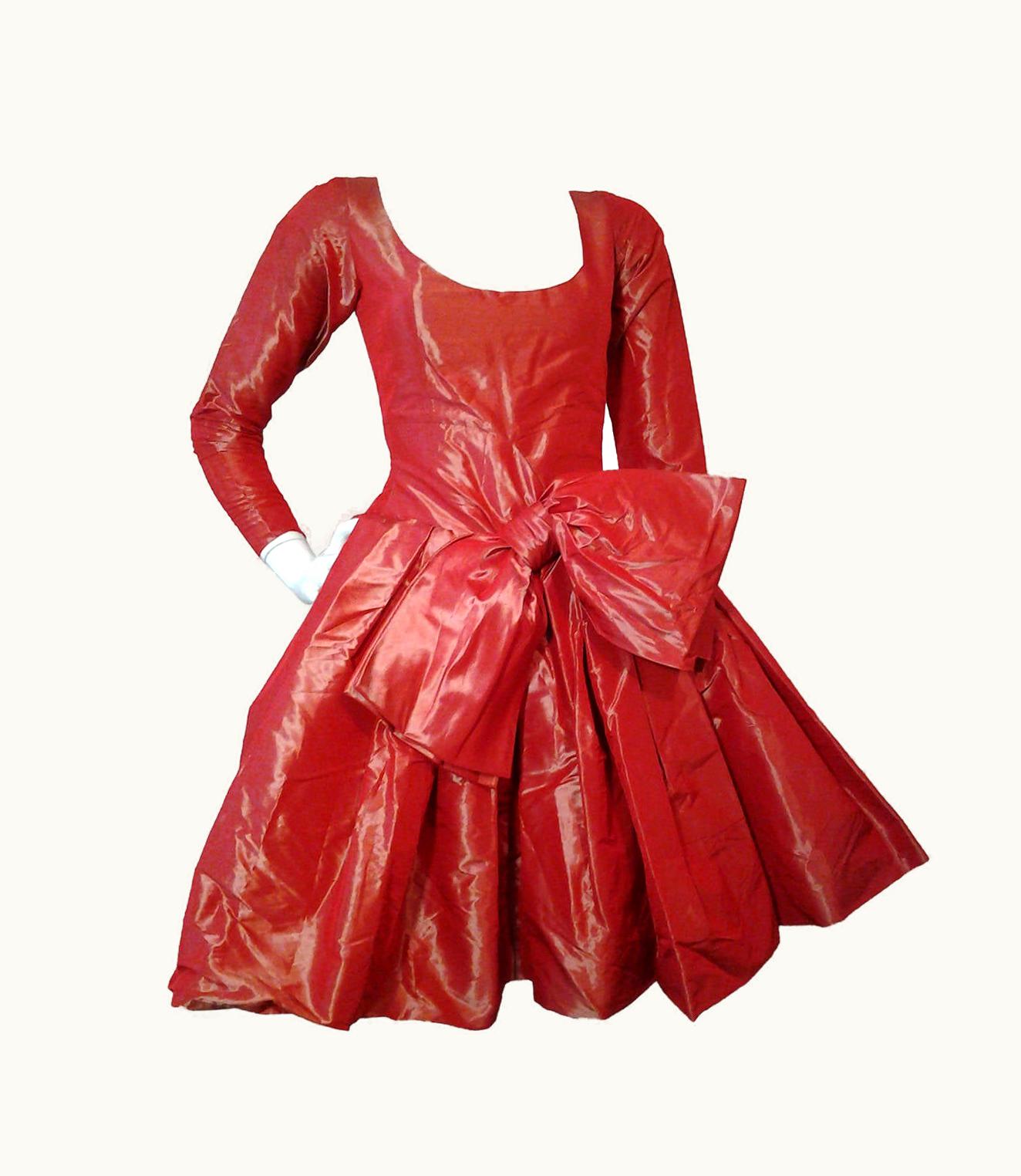 Saint Laurent 1980s Yves Saint Laurent - Rive Gauche Red Iridescent Pouf Dress