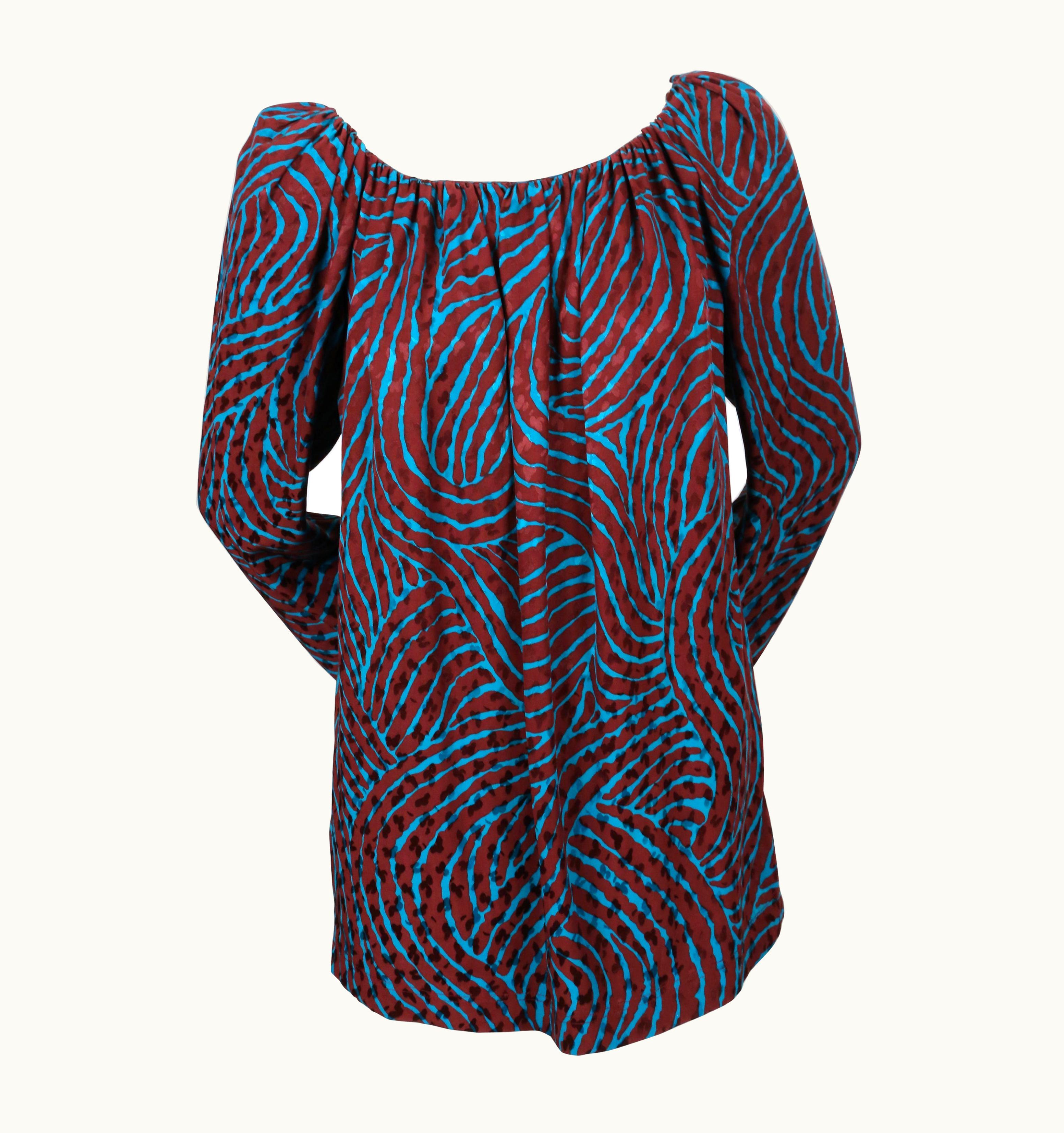Saint Laurent Yves Saint Laurent Burgundy And Turquoise Blouse With Draped Neckline