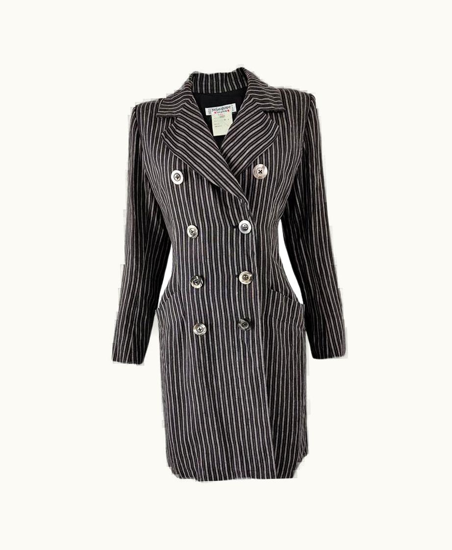 Saint Laurent Yves Saint Laurent Vintage Rive Gauche 80s 90s Striped Linen Jacket Coat