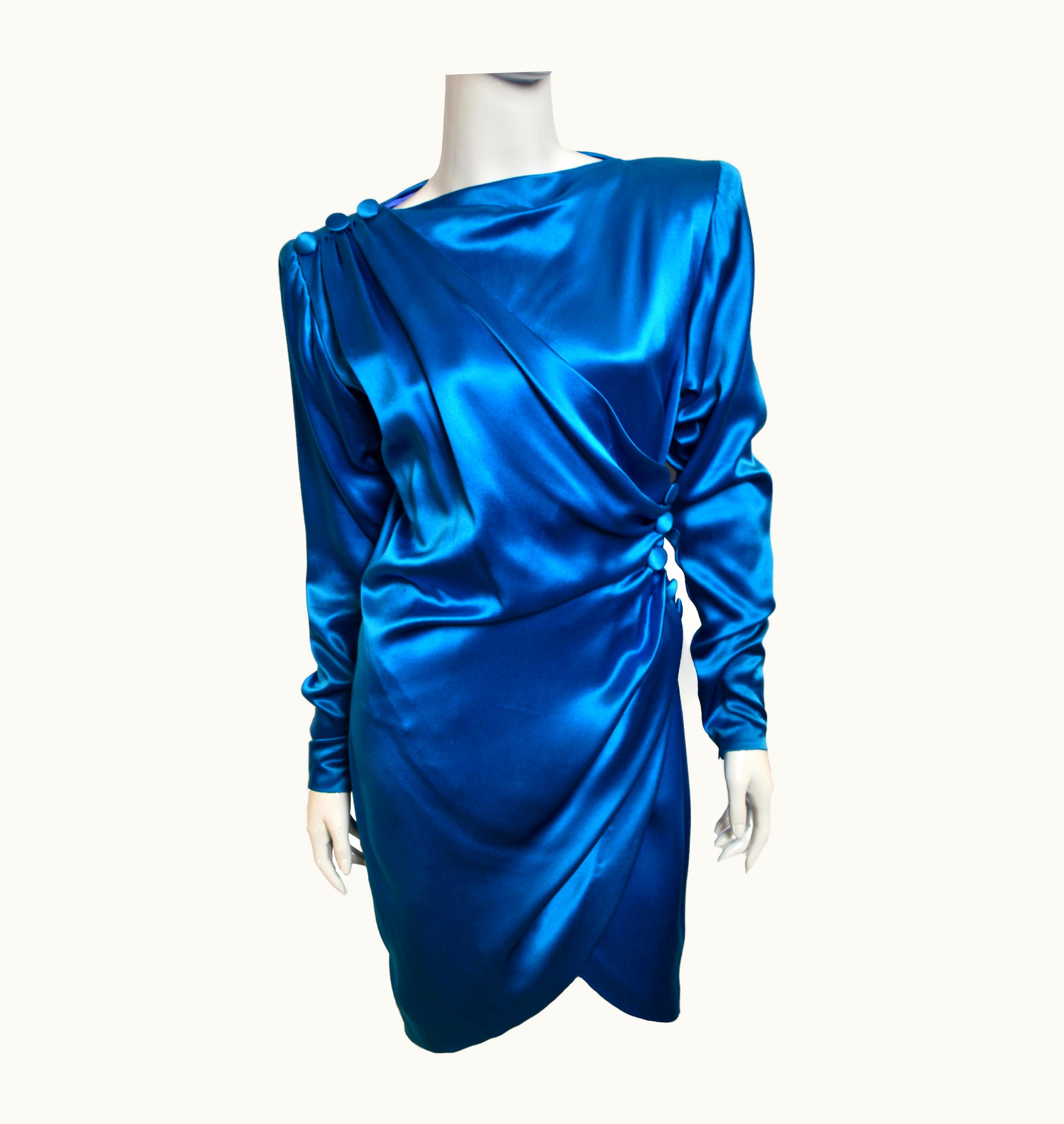 Saint Laurent Vintage Yves Saint Laurent Haute Couture Electric Blue Documented Dress 1987