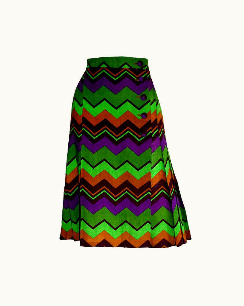 Saint Laurent Yves Saint Laurent Vintage Rive Gauche Chevron Print Pleated Skirt