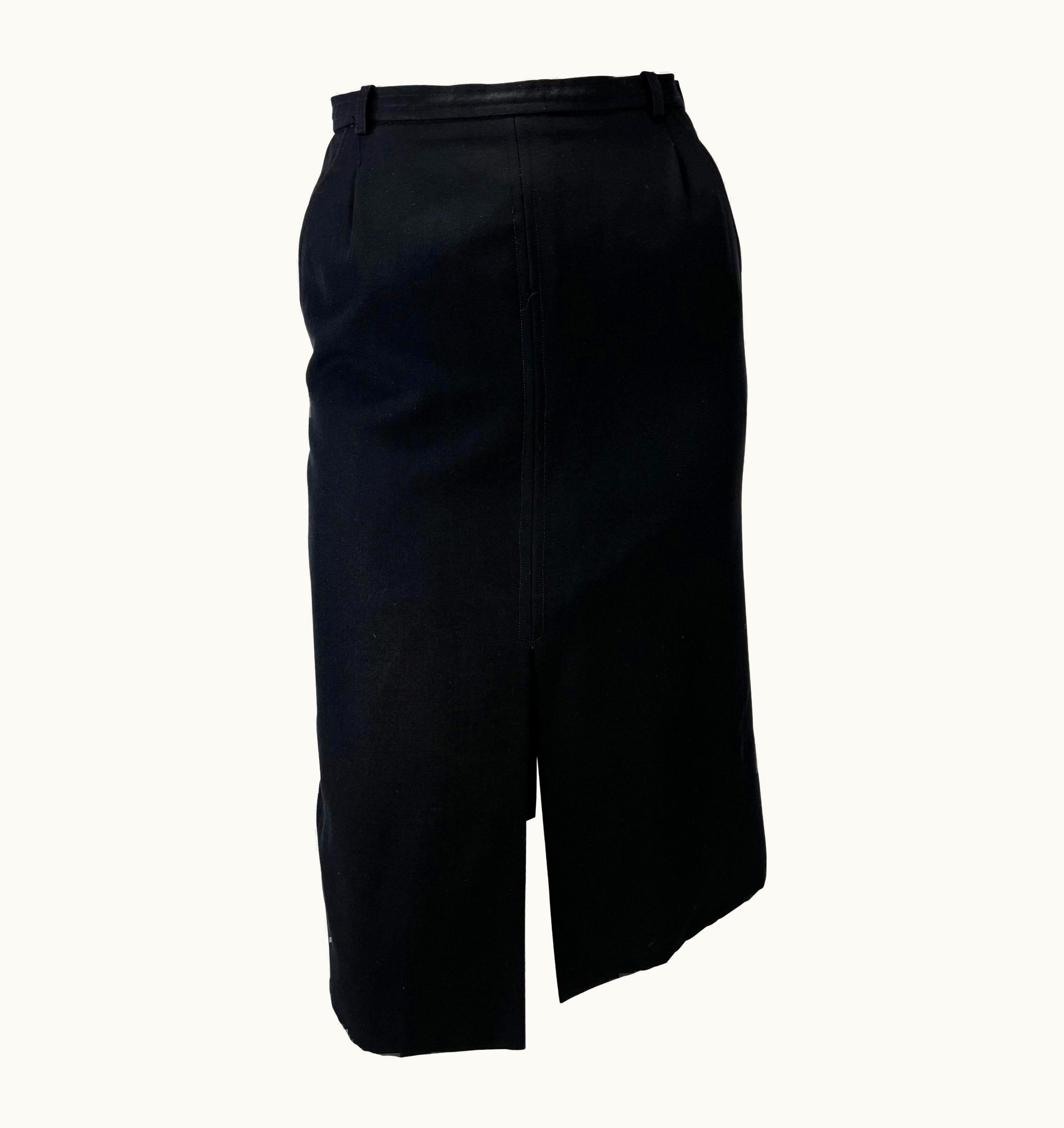 Saint Laurent 1980s Saint Laurent Rive Gauche Black Wool Slit Pencil Skirt