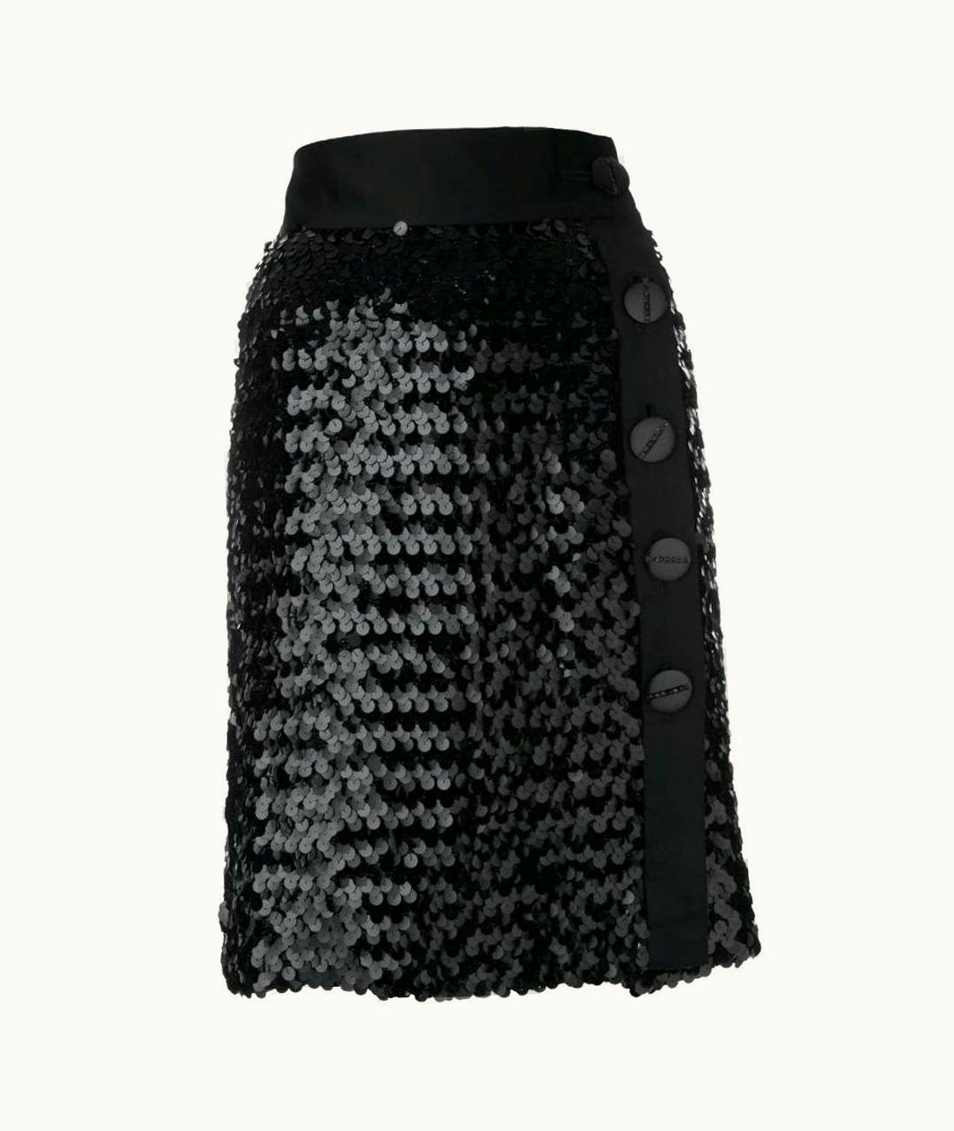 Saint Laurent Yves Saint Laurent Vintage Black Cotton And Wool 80s Sequinned Skirt