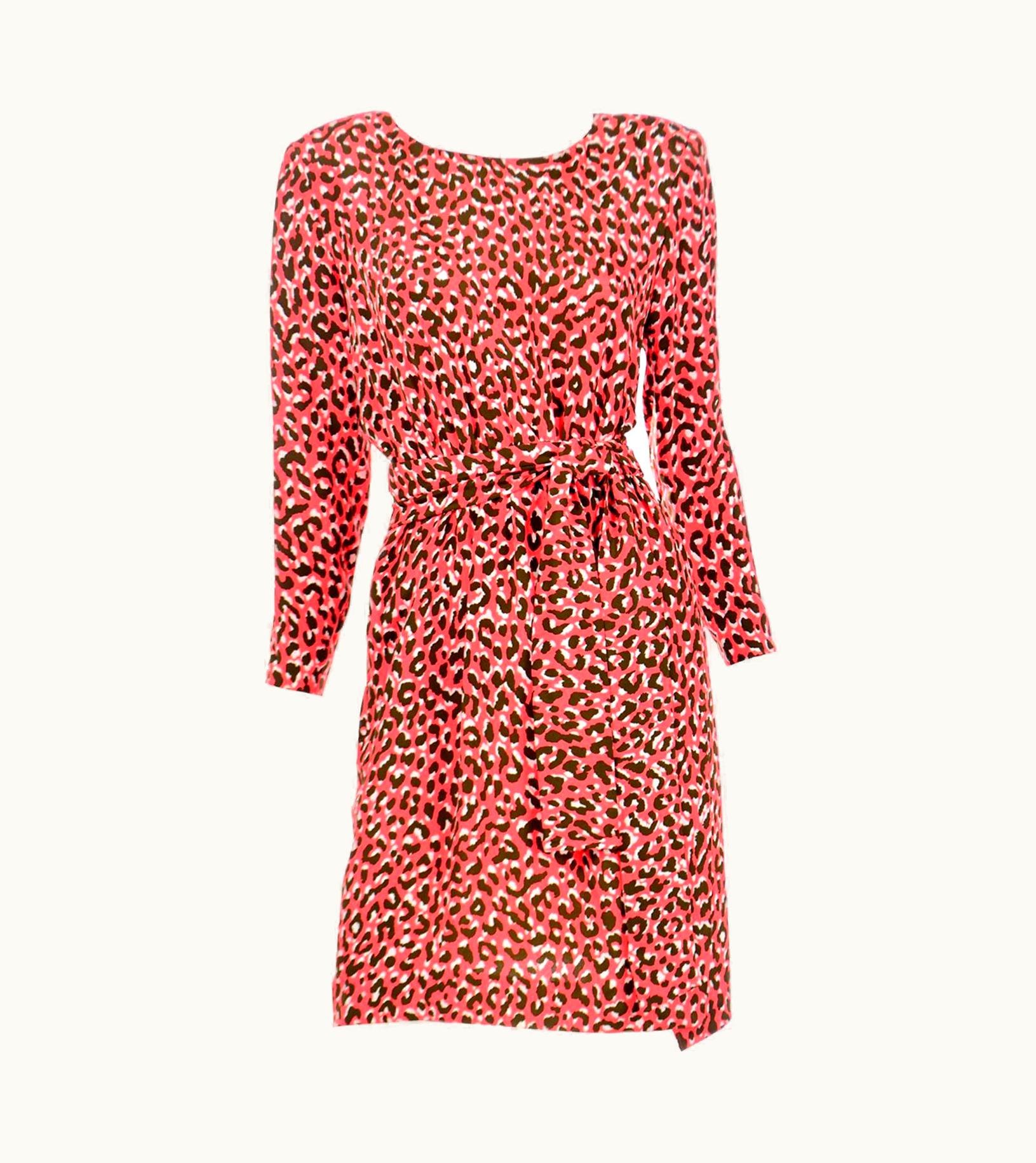 Saint Laurent Yves Saint Laurent YSL Vintage 1989 Orange Animal Print Runway Dress With Sash