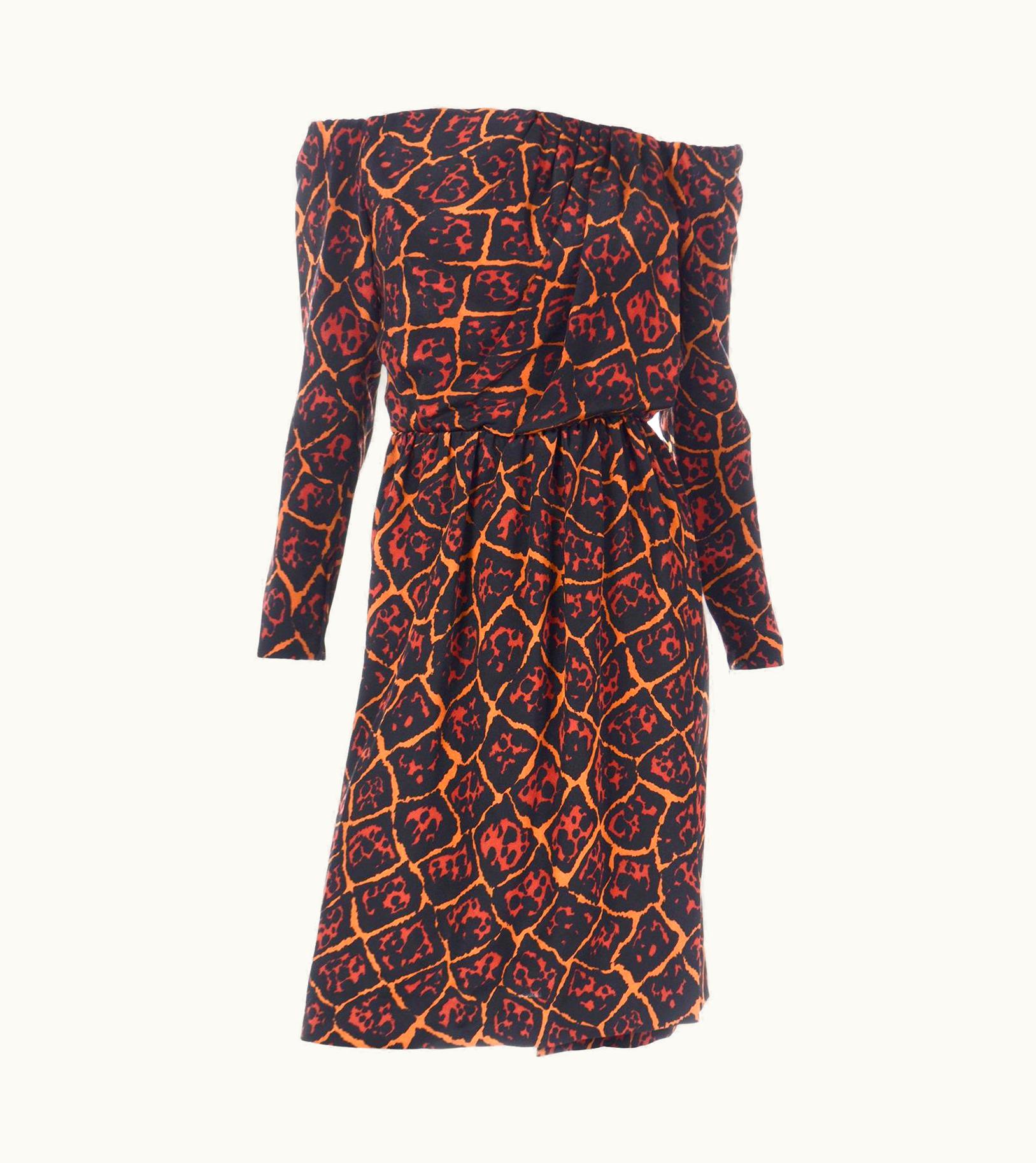 Saint Laurent Yves Saint Laurent 1989 Brown & Orange Animal Print Runway Dress Documented