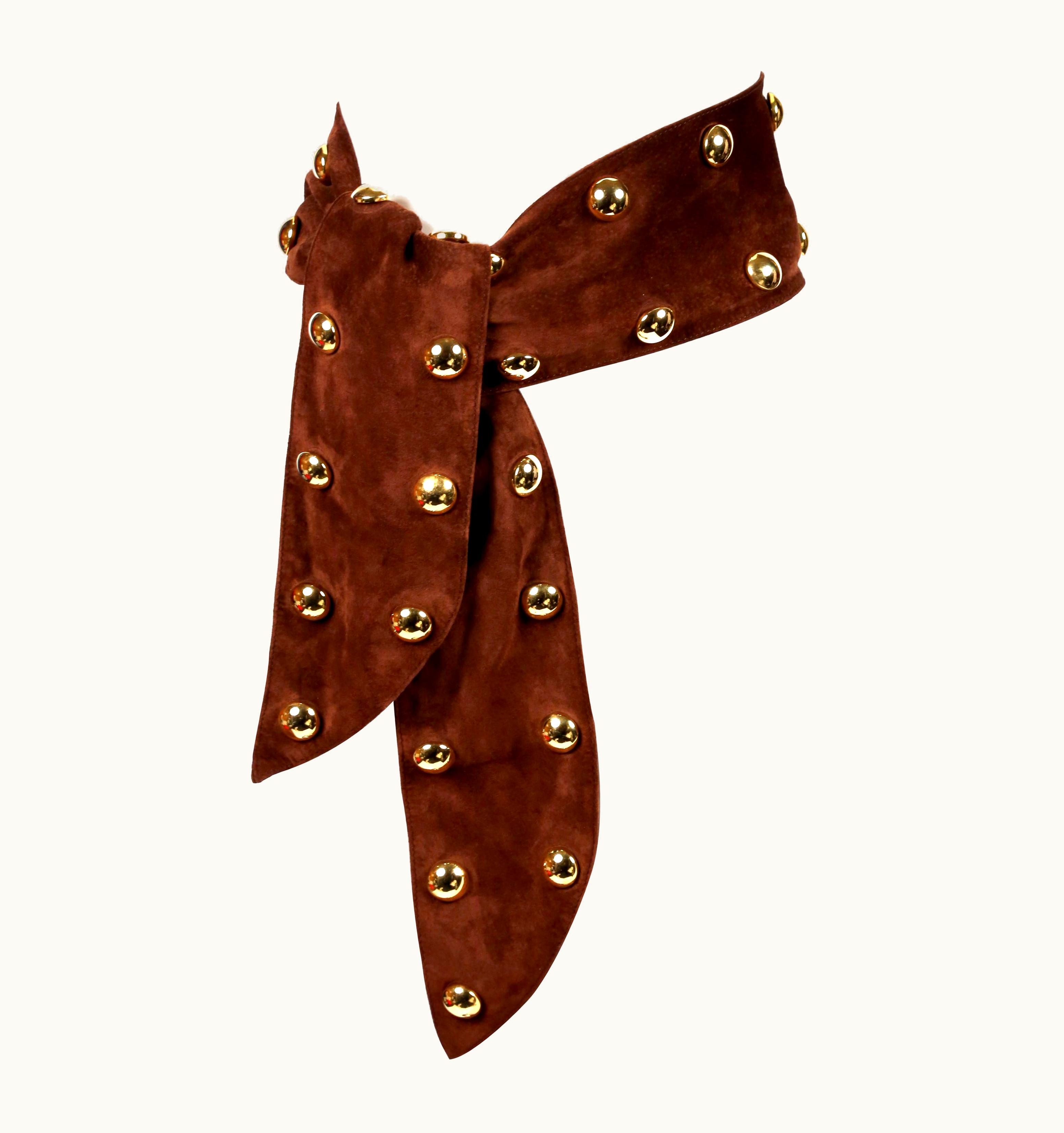 Saint Laurent 1989 Yves Saint Laurent Brown Suede Belt With Oversized Gold Studs