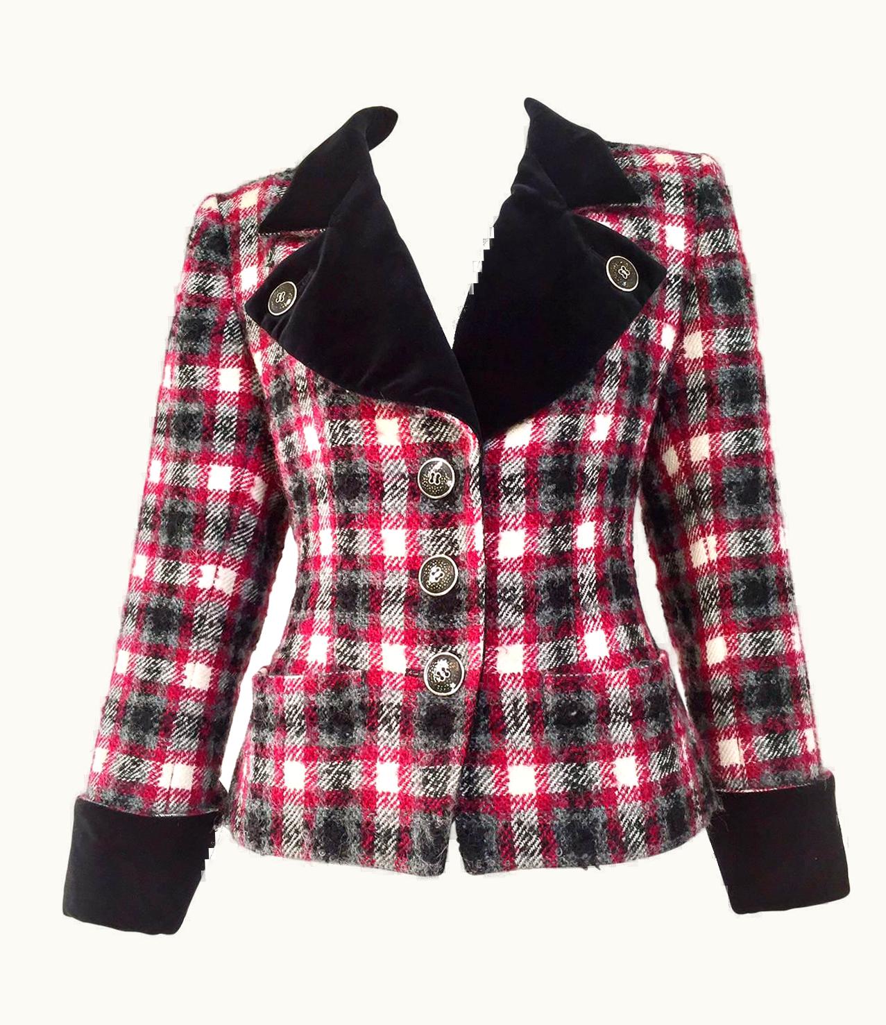 Saint Laurent Vintage Yves Saint Laurent Rive Gauche Red And Grey Fitted Jacket