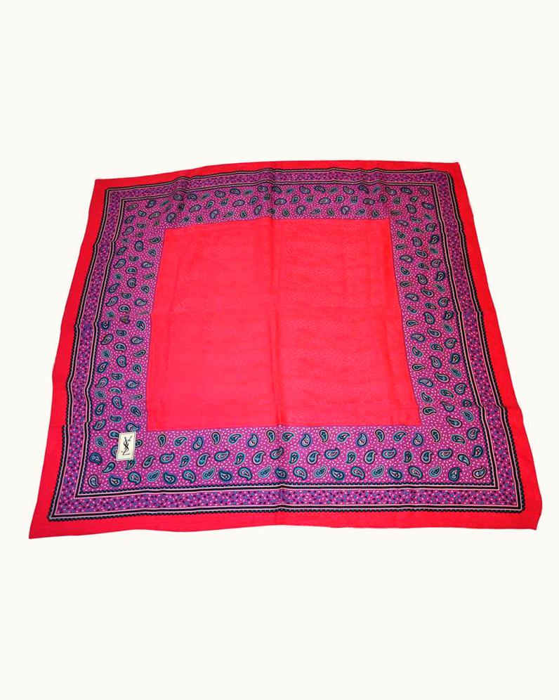 Saint Laurent Yves Saint Laurent Multi Fuchsia, Purple, Black & Cream Crepe Di Chine Scarf