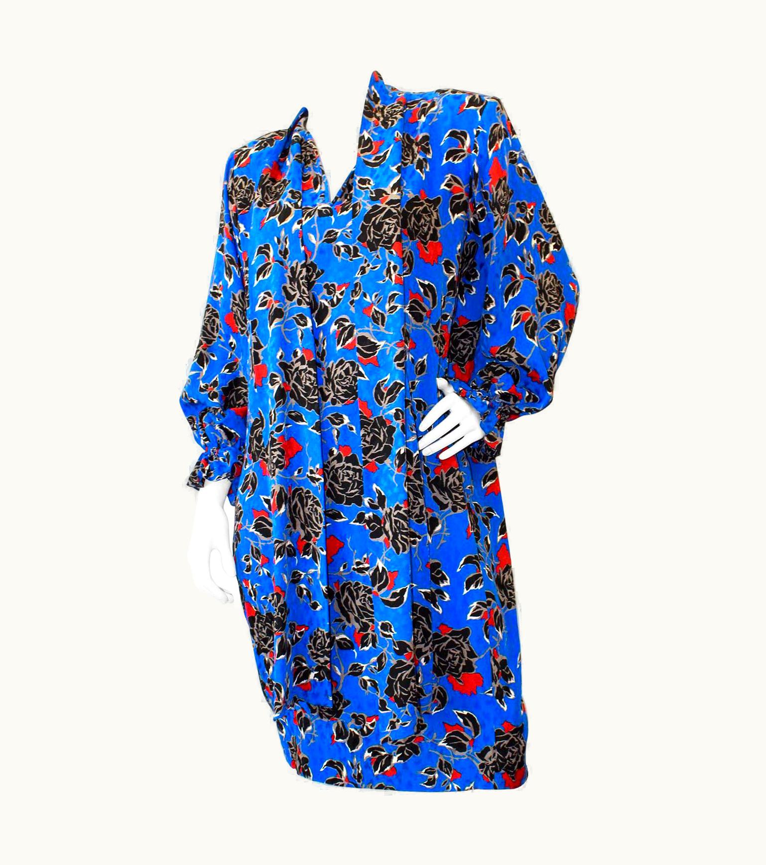 Saint Laurent Yves Saint Laurent 1980s Silk Floral Print Dress