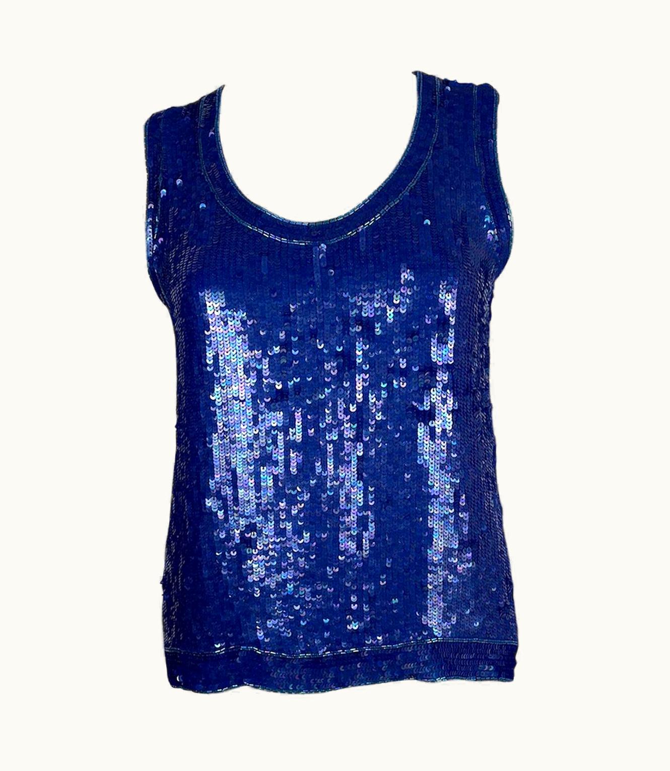 Saint Laurent Saint Laurent Blue Sequins Silk Tank Top Sparkling