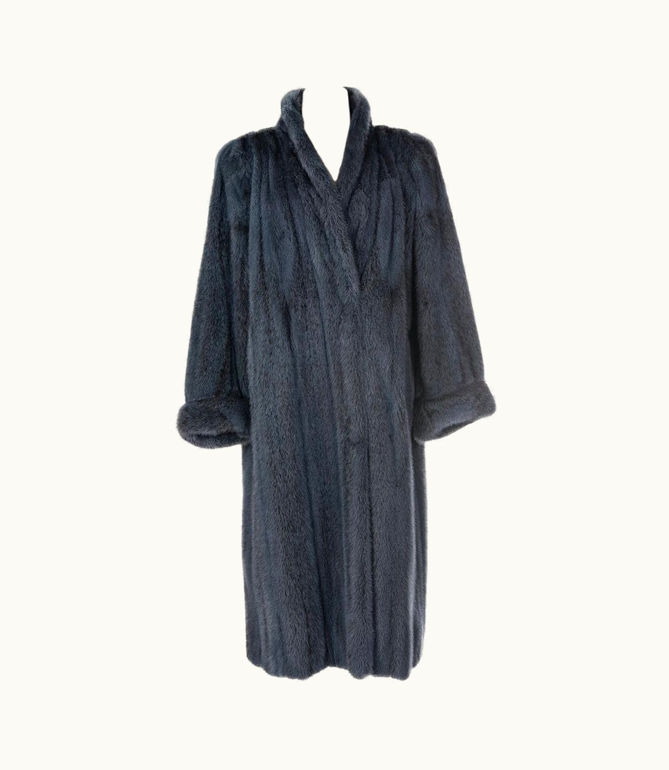 Saint Laurent Yves Saint Laurent Fourrures YSL Grey Blue Dyed Saga Mink Fur Coat, 1980s