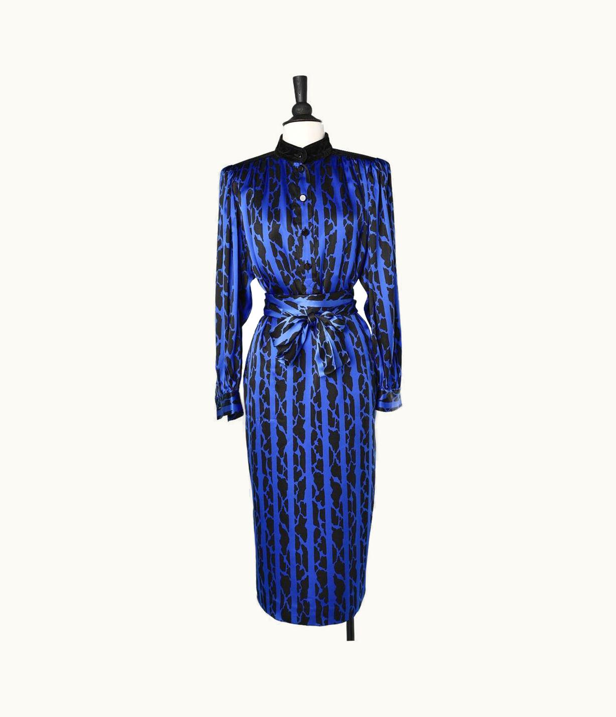 Saint Laurent Blue And Black Abstract Printed Cocktail Dress Yves Saint Laurent Variation