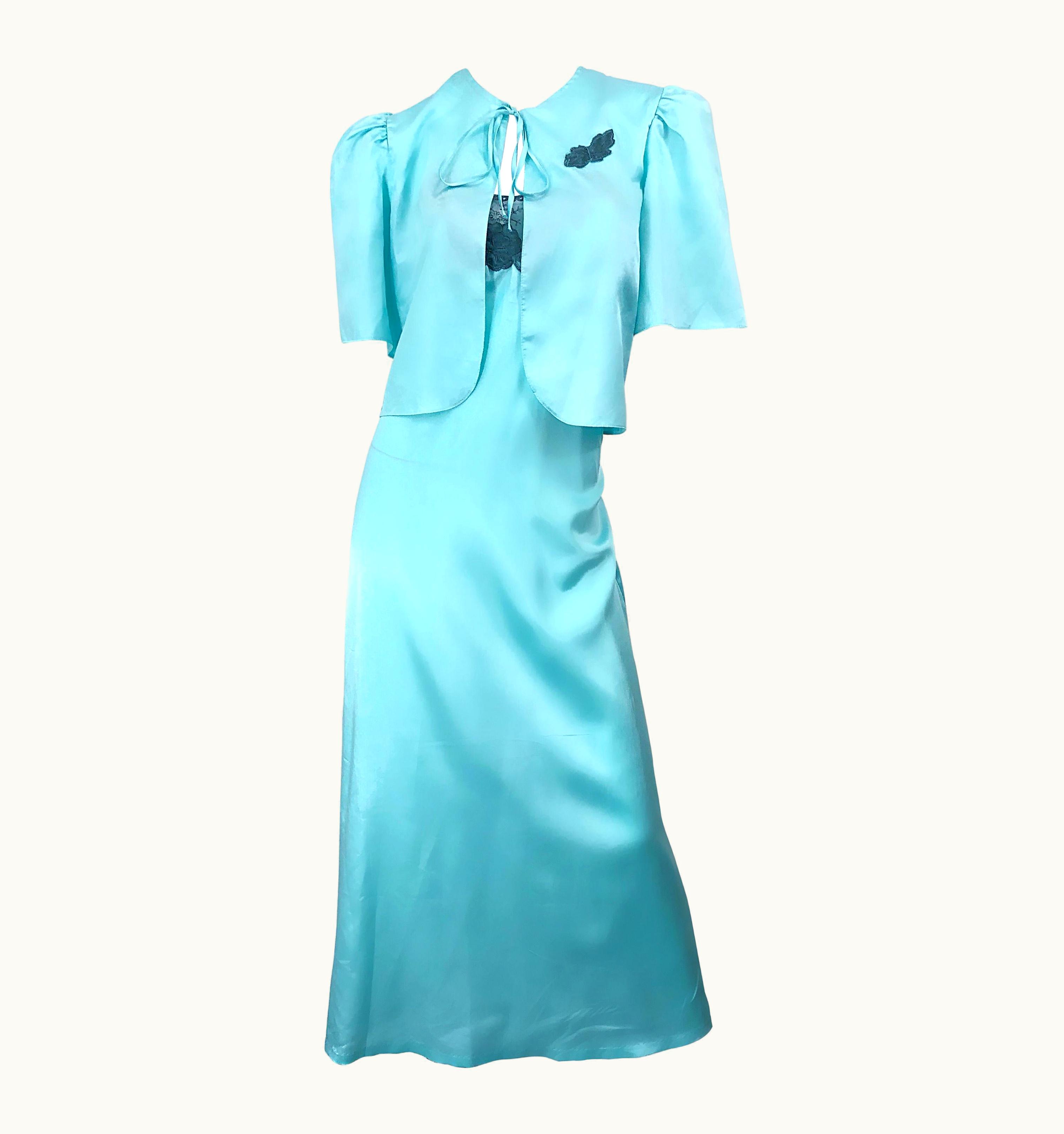 Saint Laurent 1980s Yves Saint Laurent Robins Egg Blue Vintage 80s Nightgown + Jacket Set YSL