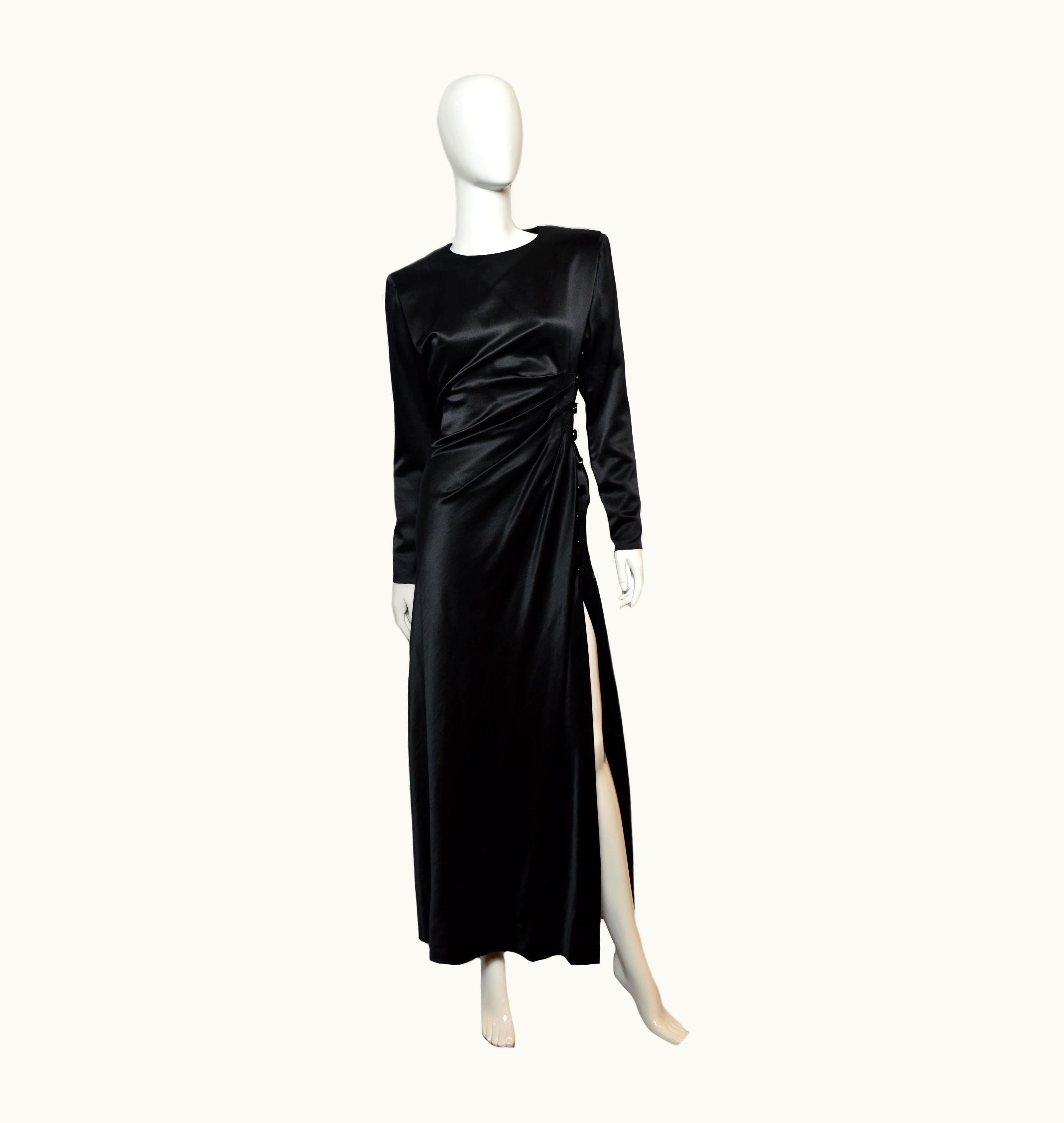Saint Laurent Vintage Yves Saint Laurent Runway Black Maxi Silk Evening Dress, AW 1988