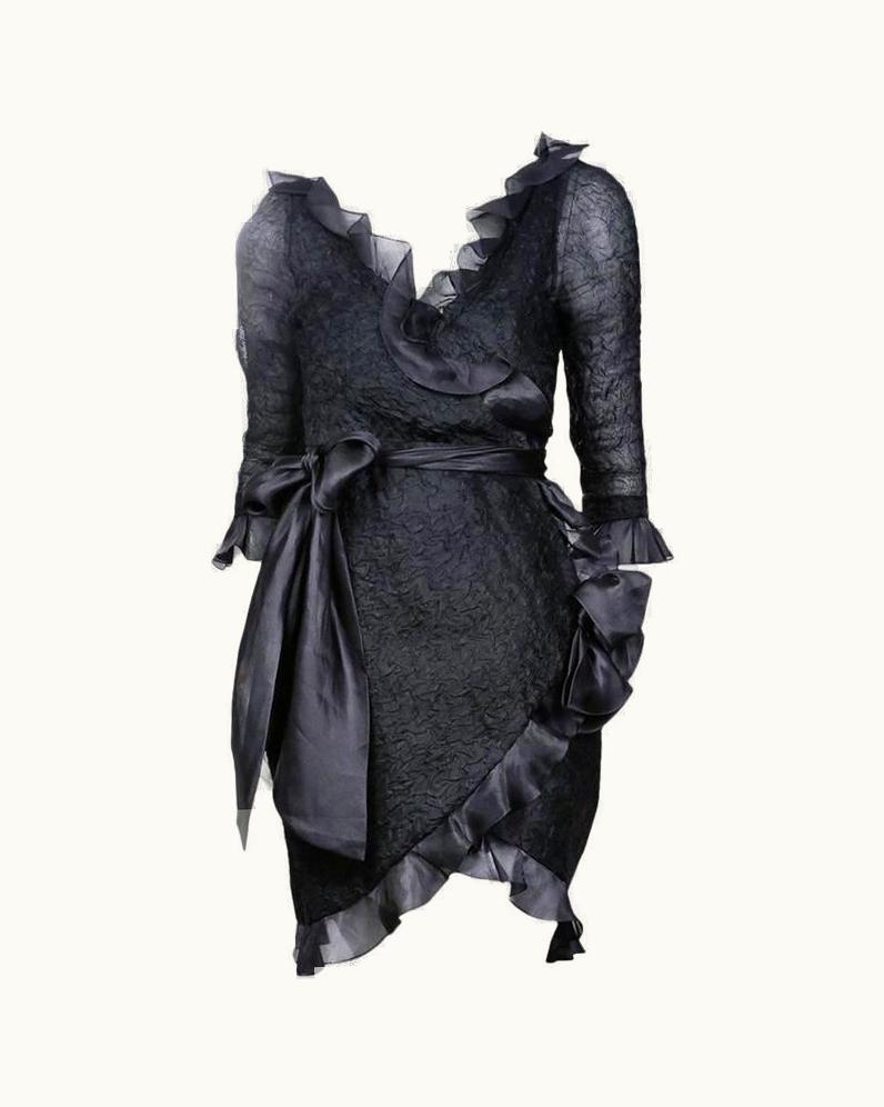 Saint Laurent Yves Saint Laurent Haute Couture Textured Chiffon Dress Circa 1980s