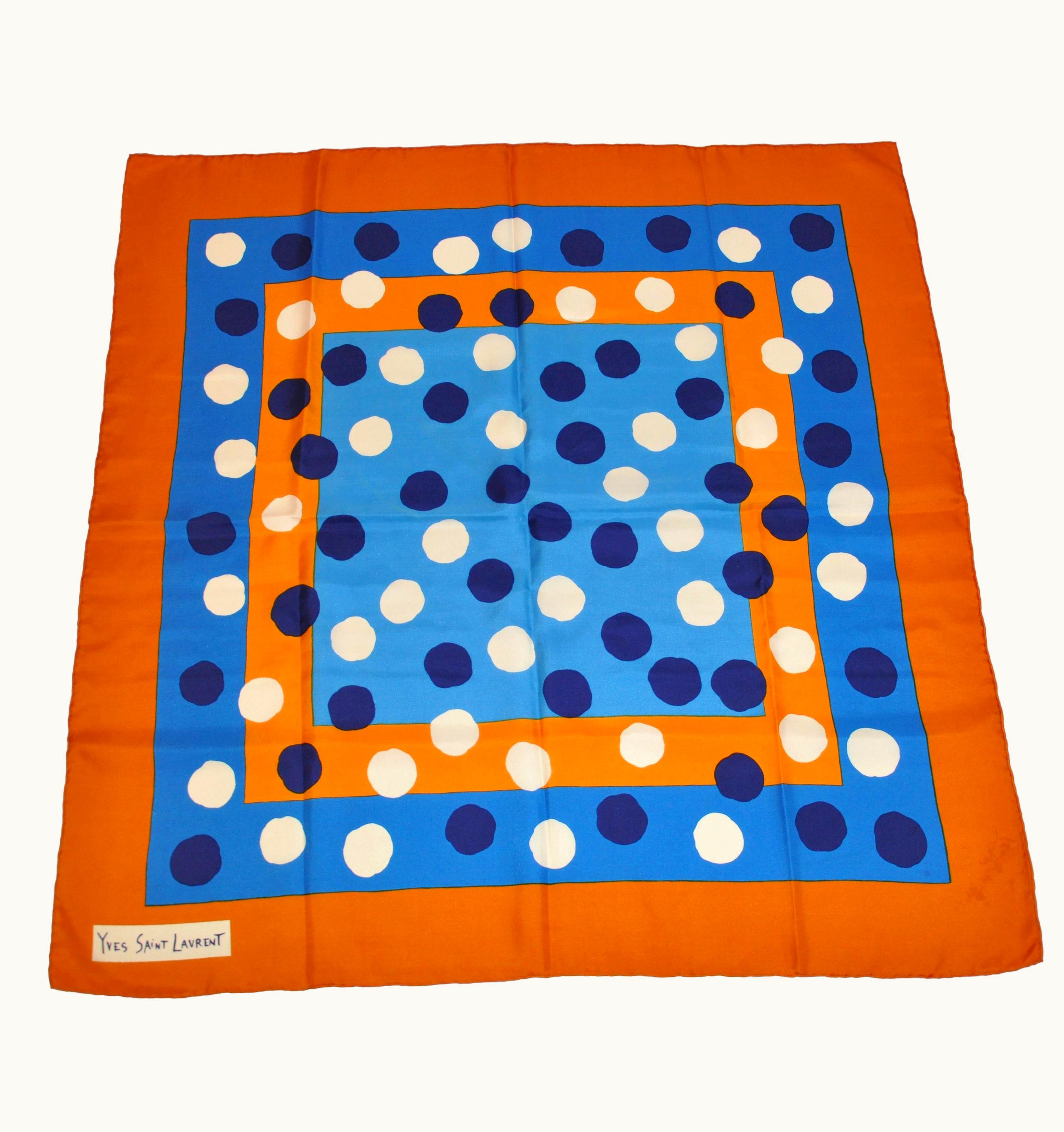 Saint Laurent Yves Saint Laurent Whimsical Multi-Color Polka Dot With Autumn Border Silk Scarf