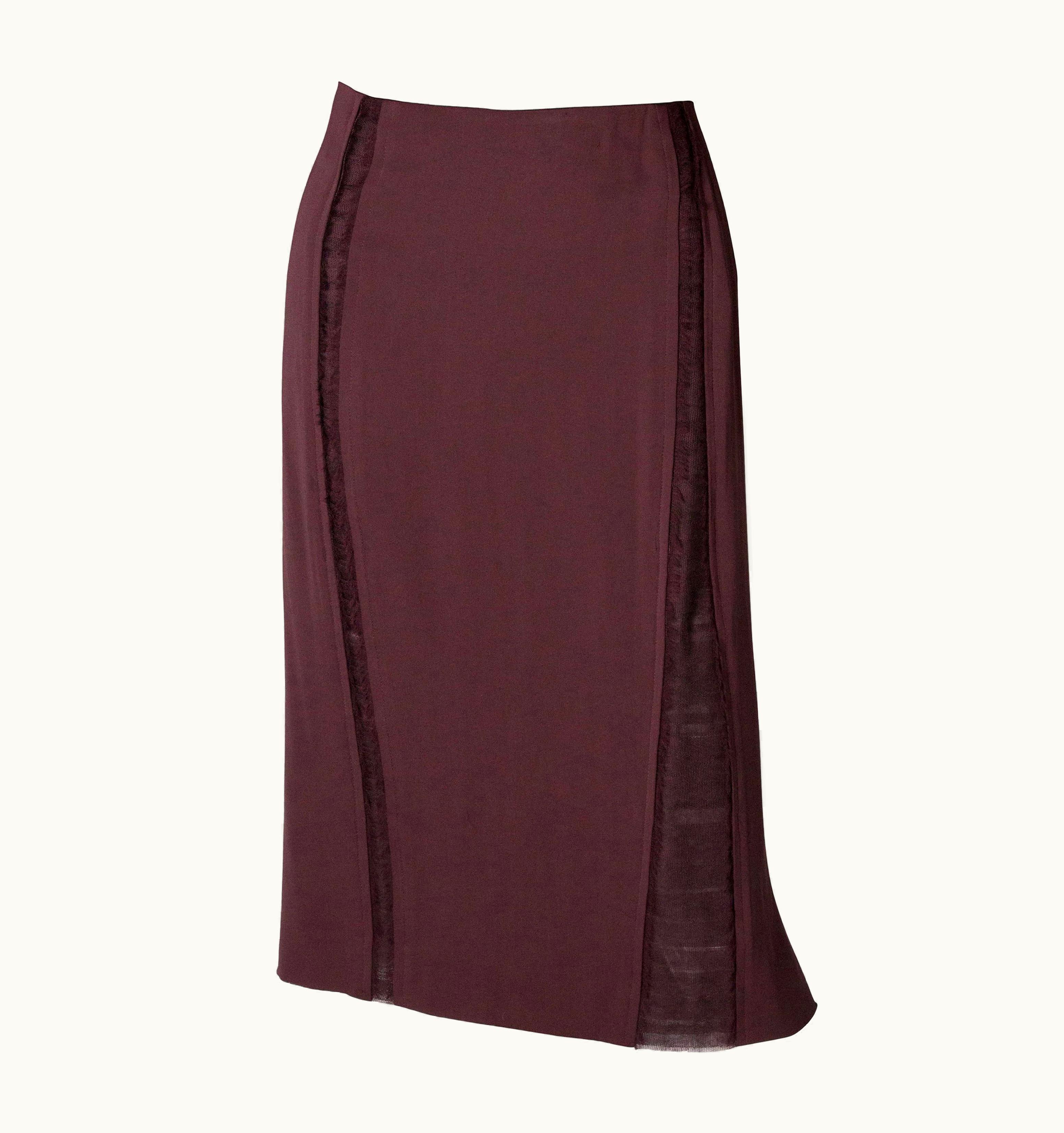 Saint Laurent Yves Saint Laurent Rive Gauche Aubergine Silk Skirt