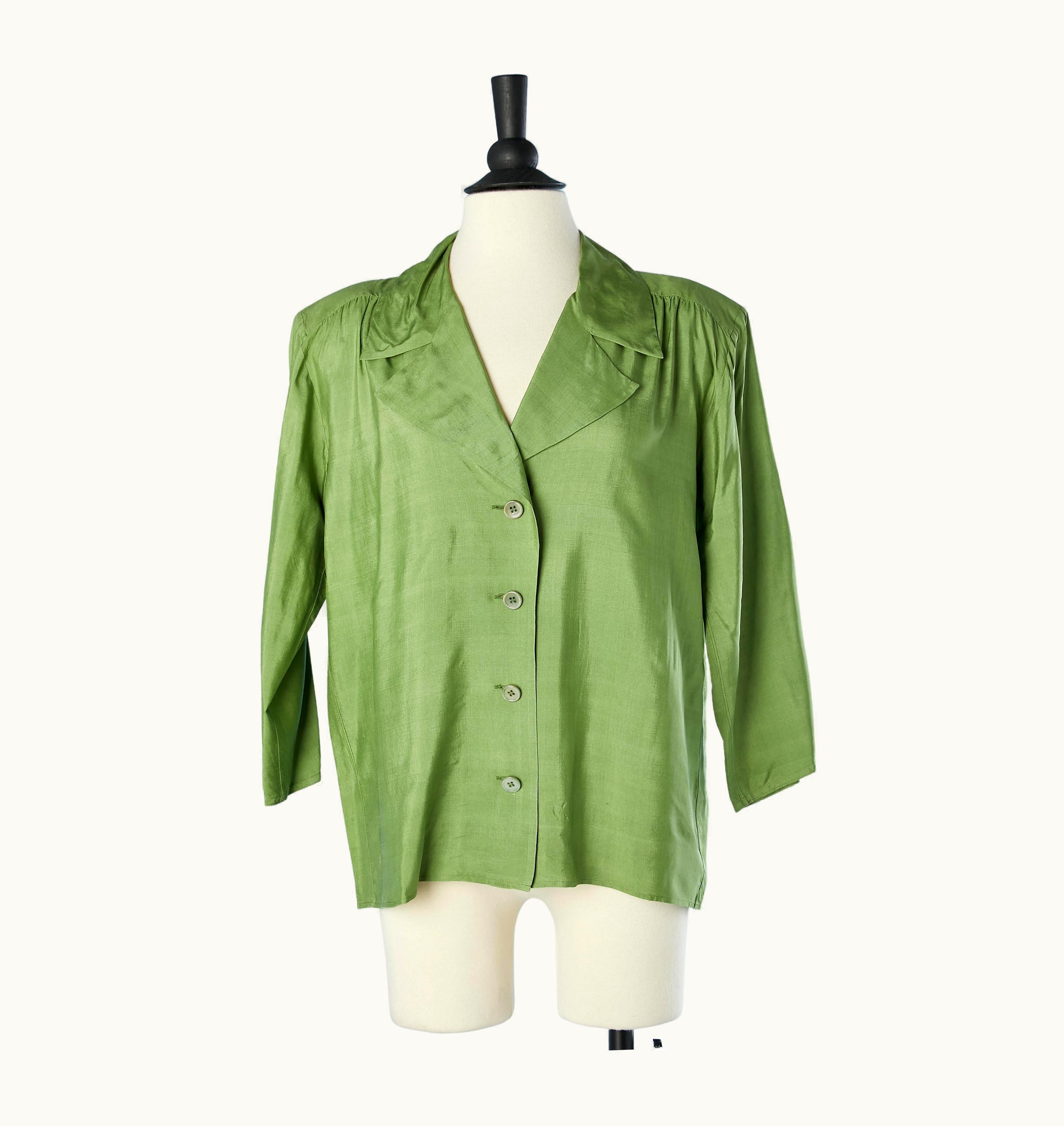 Saint Laurent Green Raw Silk Shirt Saint Laurent Rive Gauche