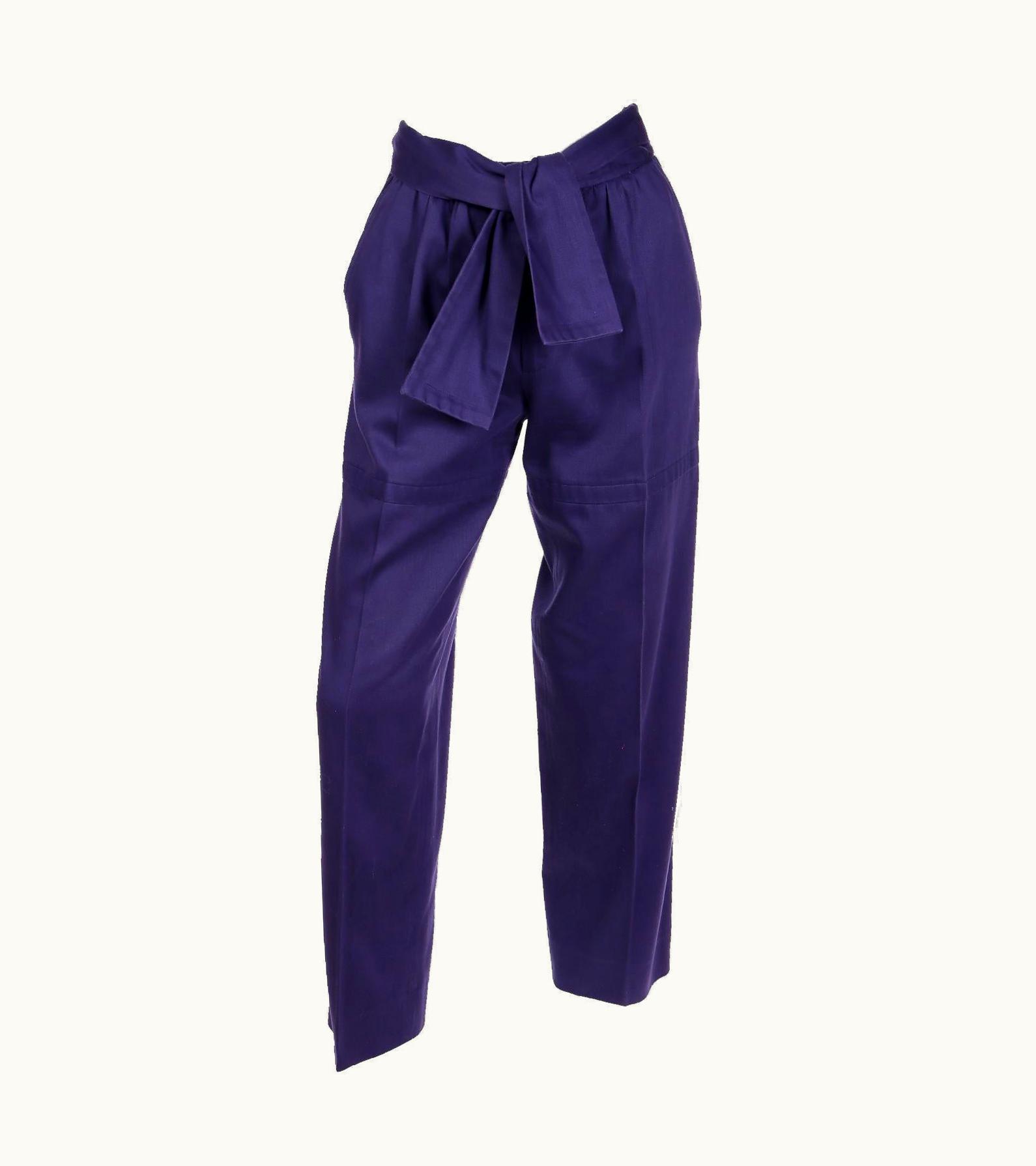 Saint Laurent Yves Saint Laurent YSL Vintage Deep Purple Cotton Trousers W Self Tie Sash Belt