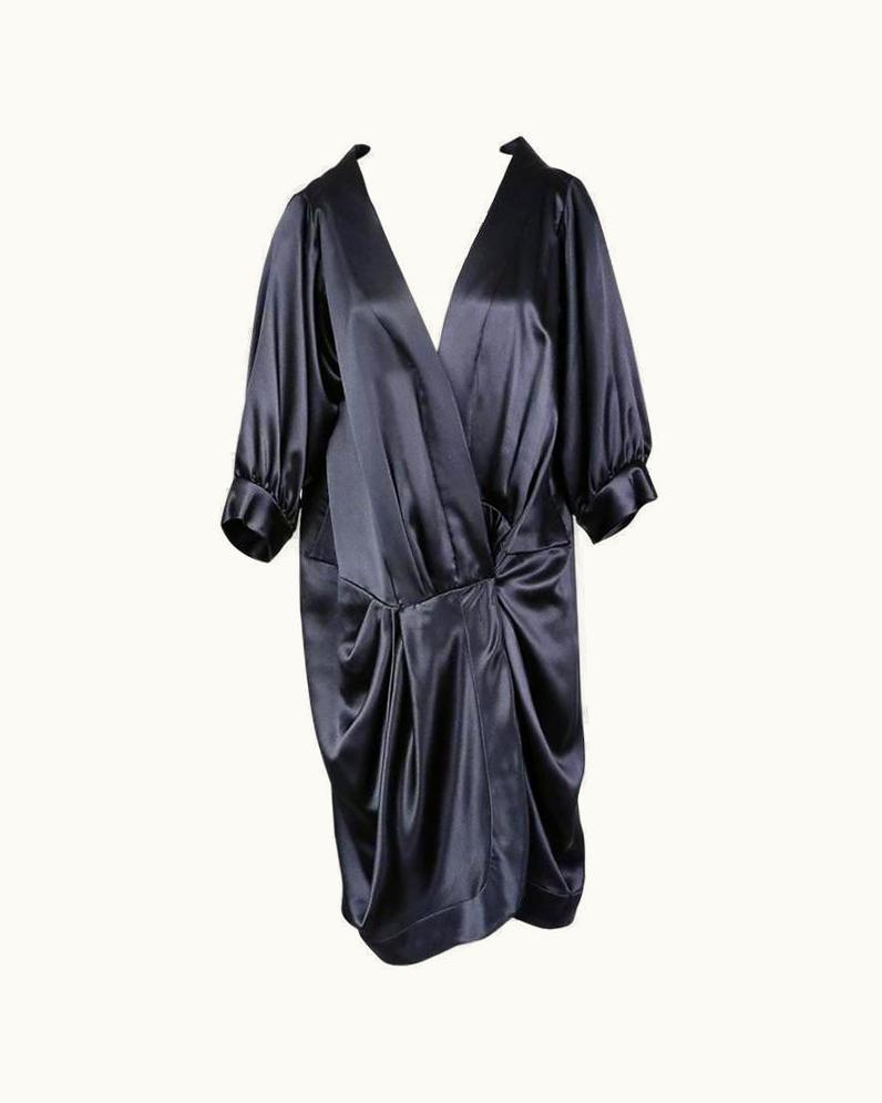 Saint Laurent Yves Saint Laurent Black Satin Tuxedo Dress 1980s