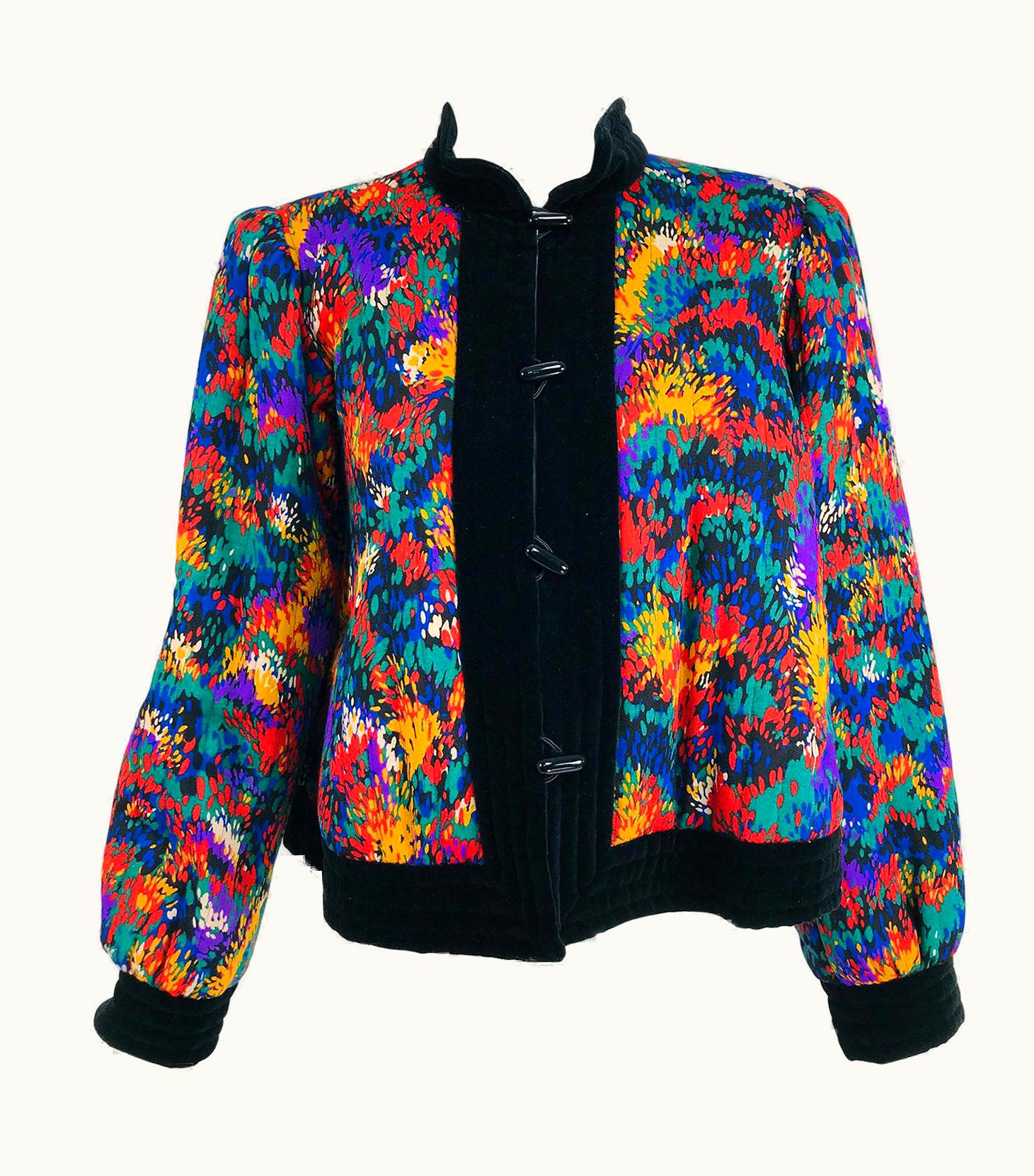 Saint Laurent Yves Saint Laurent Quilted Modern Print Challis And Velvet Jacket 1980s