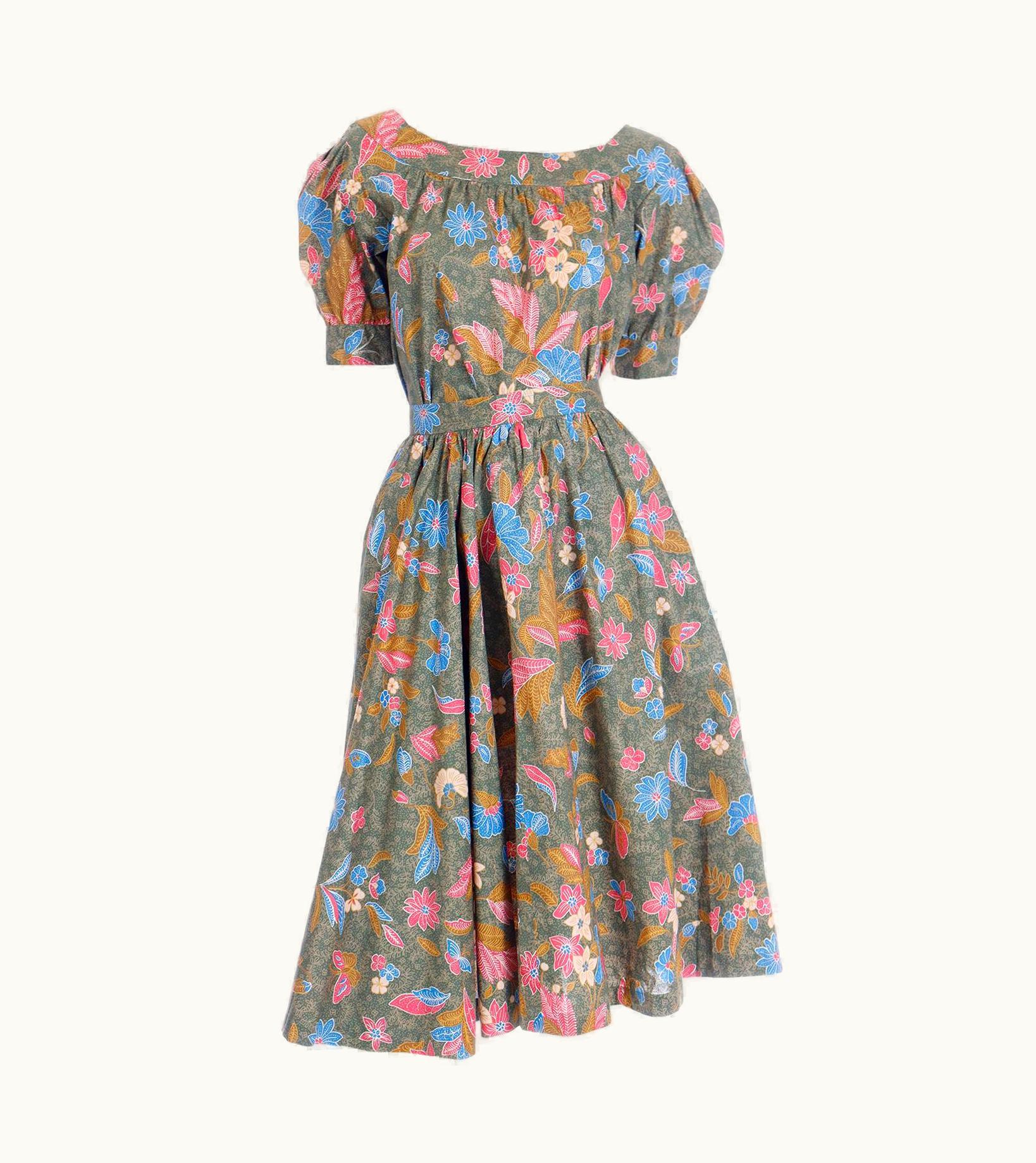 Saint Laurent S/S 1986 Yves Saint Laurent Vintage YSL Botanical Blouse & Skirt 2 Pc Dress