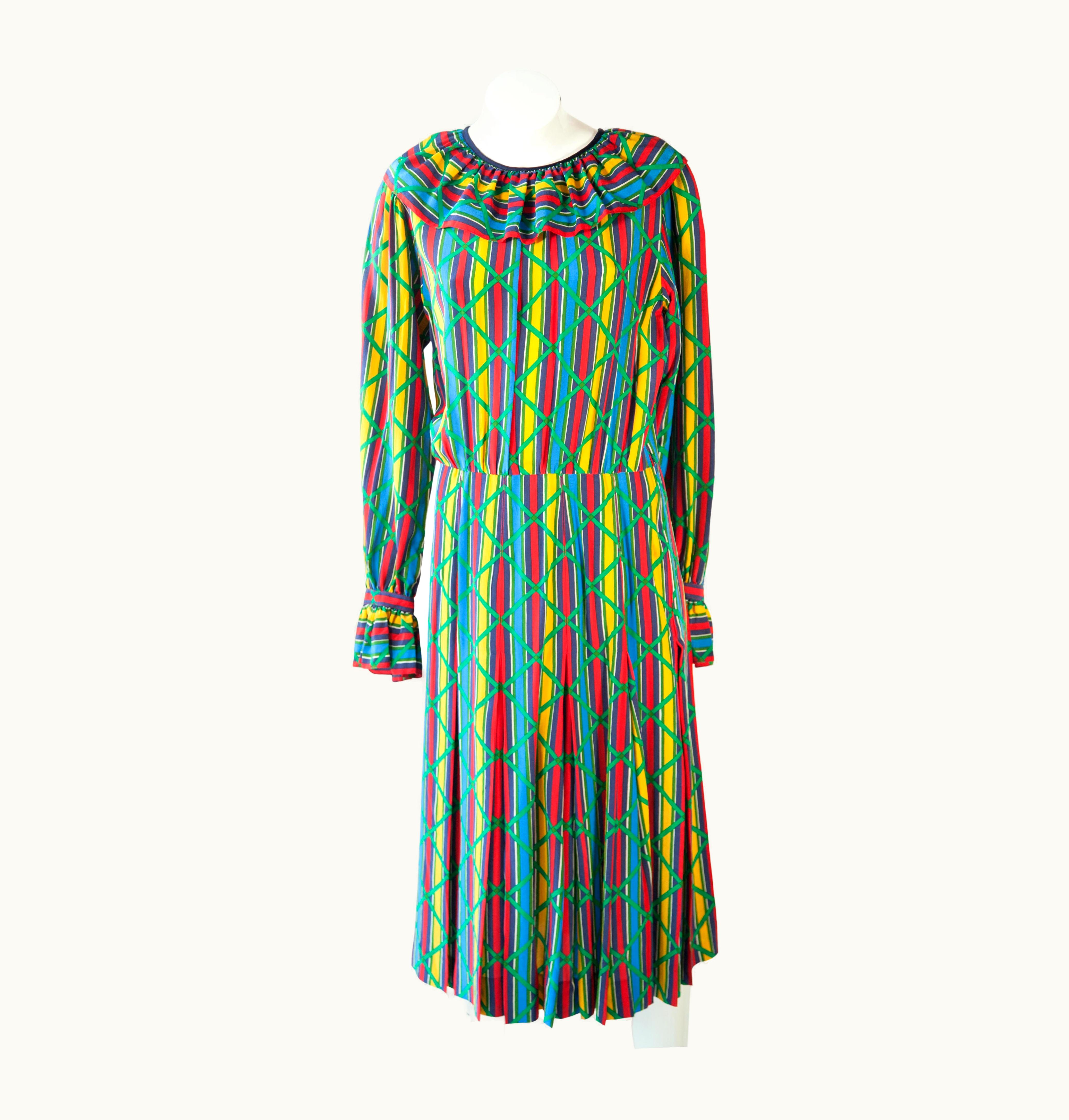 Saint Laurent 1980s Yves Saint Laurent Rive Gauche Multi-Color Dress