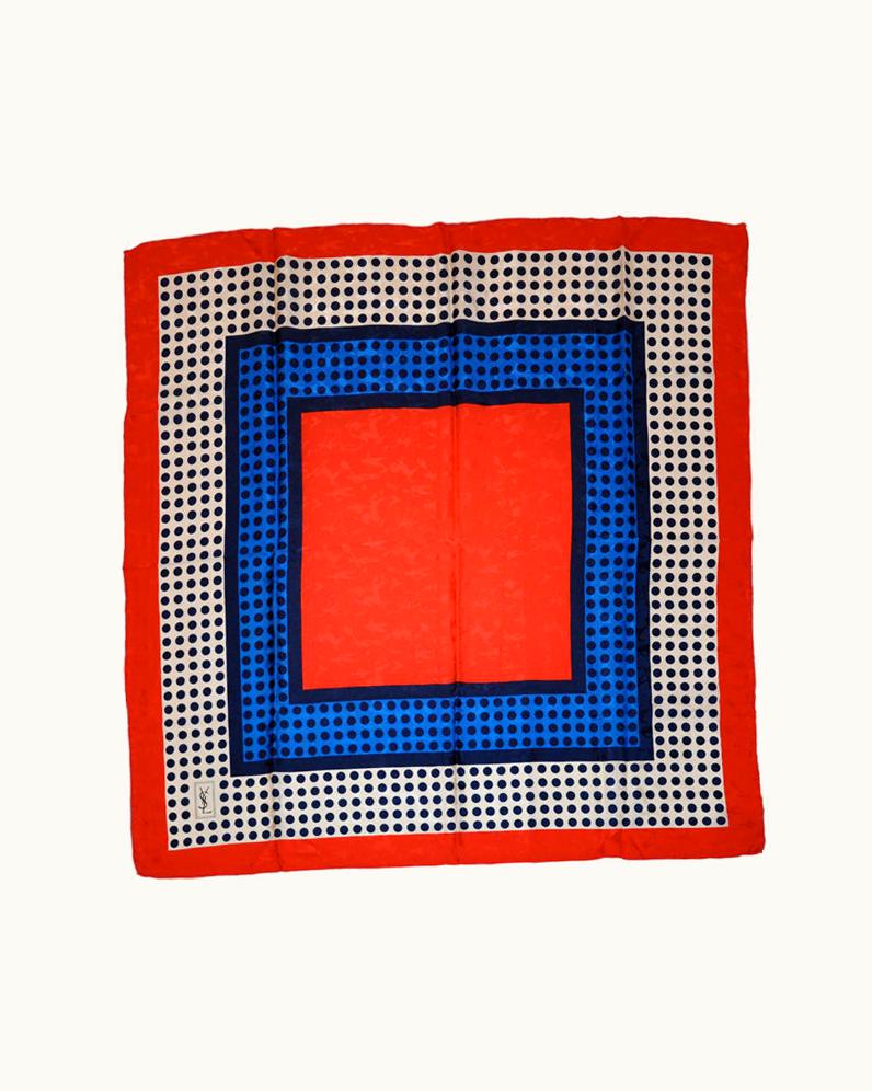 Saint Laurent Signature Yves Saint Laurent Bold Red, White And Blue Crepe De Chine Scarf