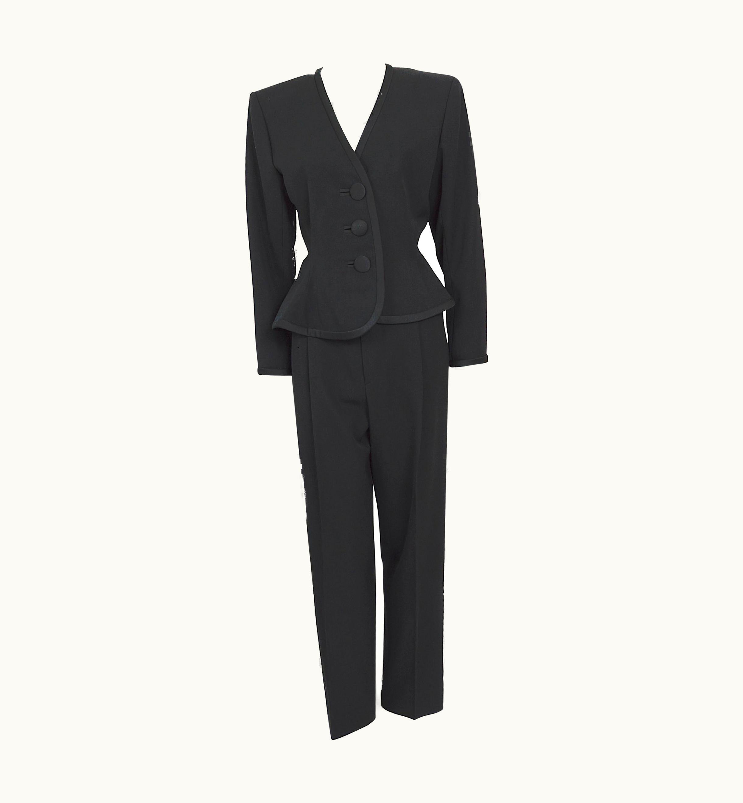 Saint Laurent Yves Saint Laurent Jet Black Vintage 80s Large Shoulders Smoking Evening Suit