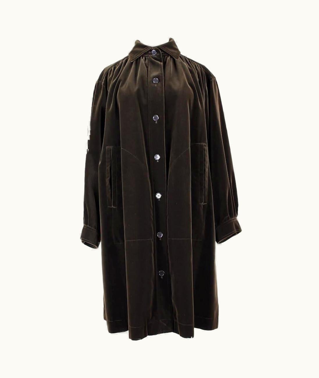 Saint Laurent Yves Saint Laurent YSL Chocolate Brown Velvet Smock Style Coat, Early 1980s