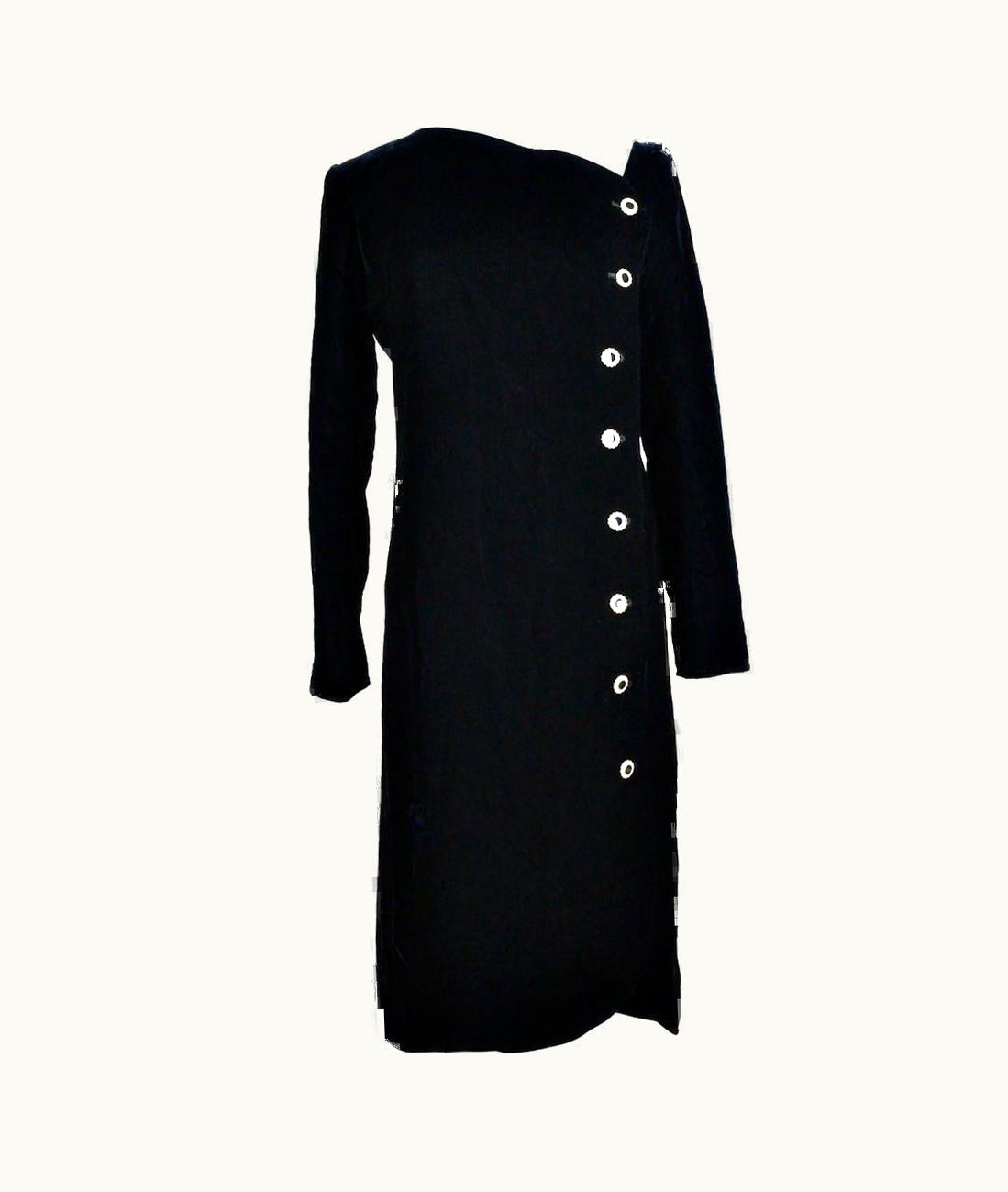 Saint Laurent Yves Saint Laurent YSL 1980s Little Black Velvet Dress With Rhinestone Buttons