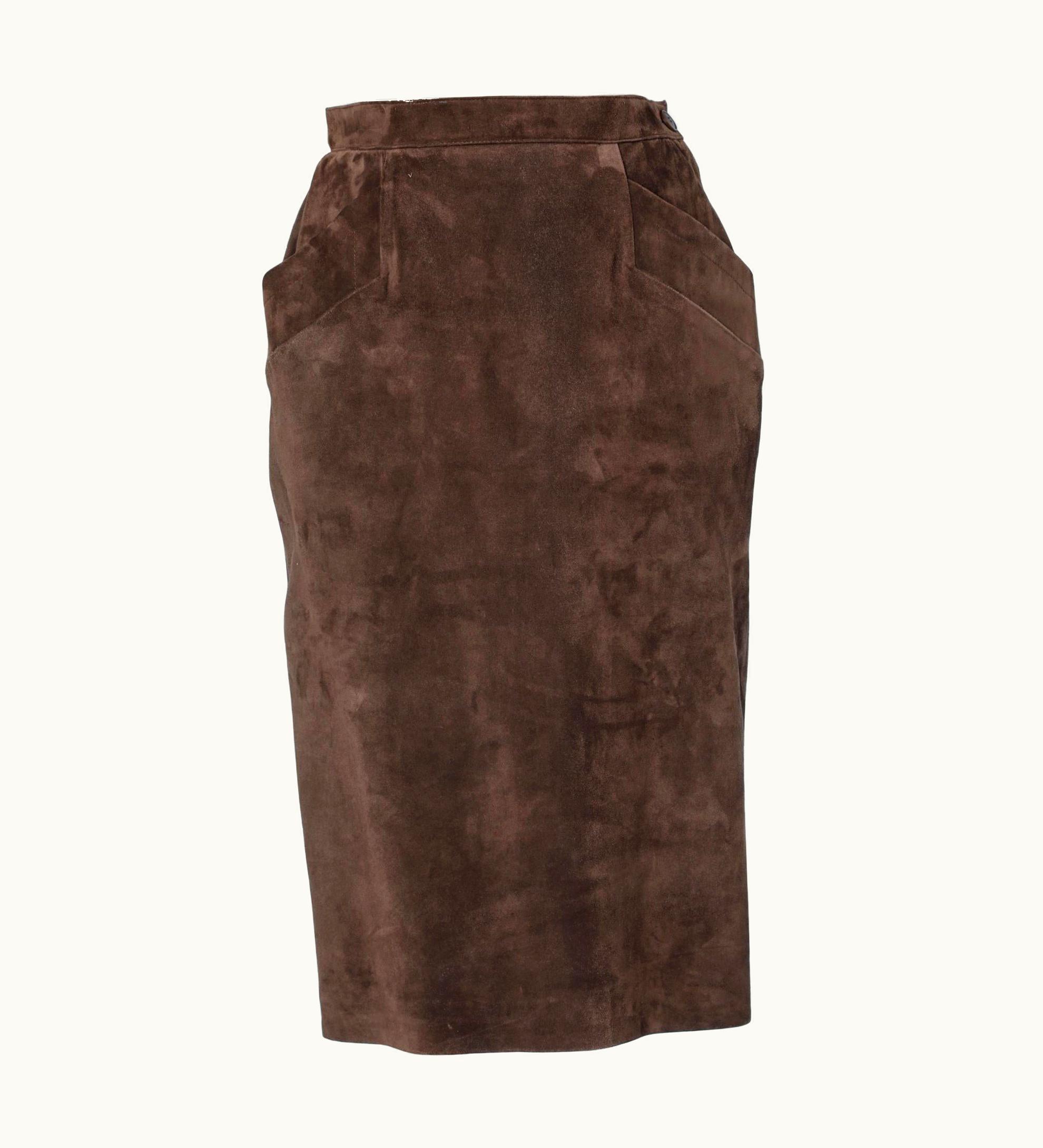 Saint Laurent Brown Suede Pencil Skirt Saint Laurent Rive Gauche