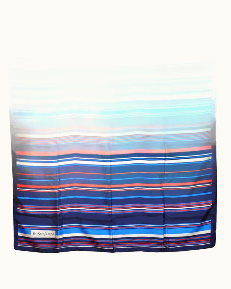 Saint Laurent Yves Saint Laurent Red White And Blue Signature Silk Scarf